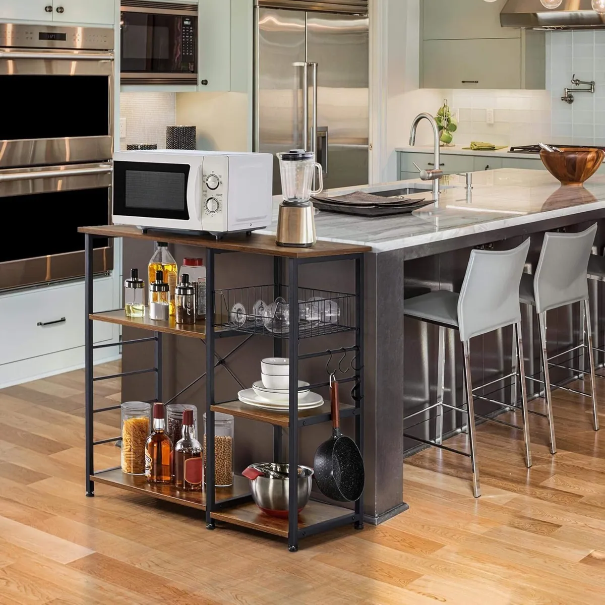 Baker's Rack Industrial Kitchen Island Microwave - Image 2