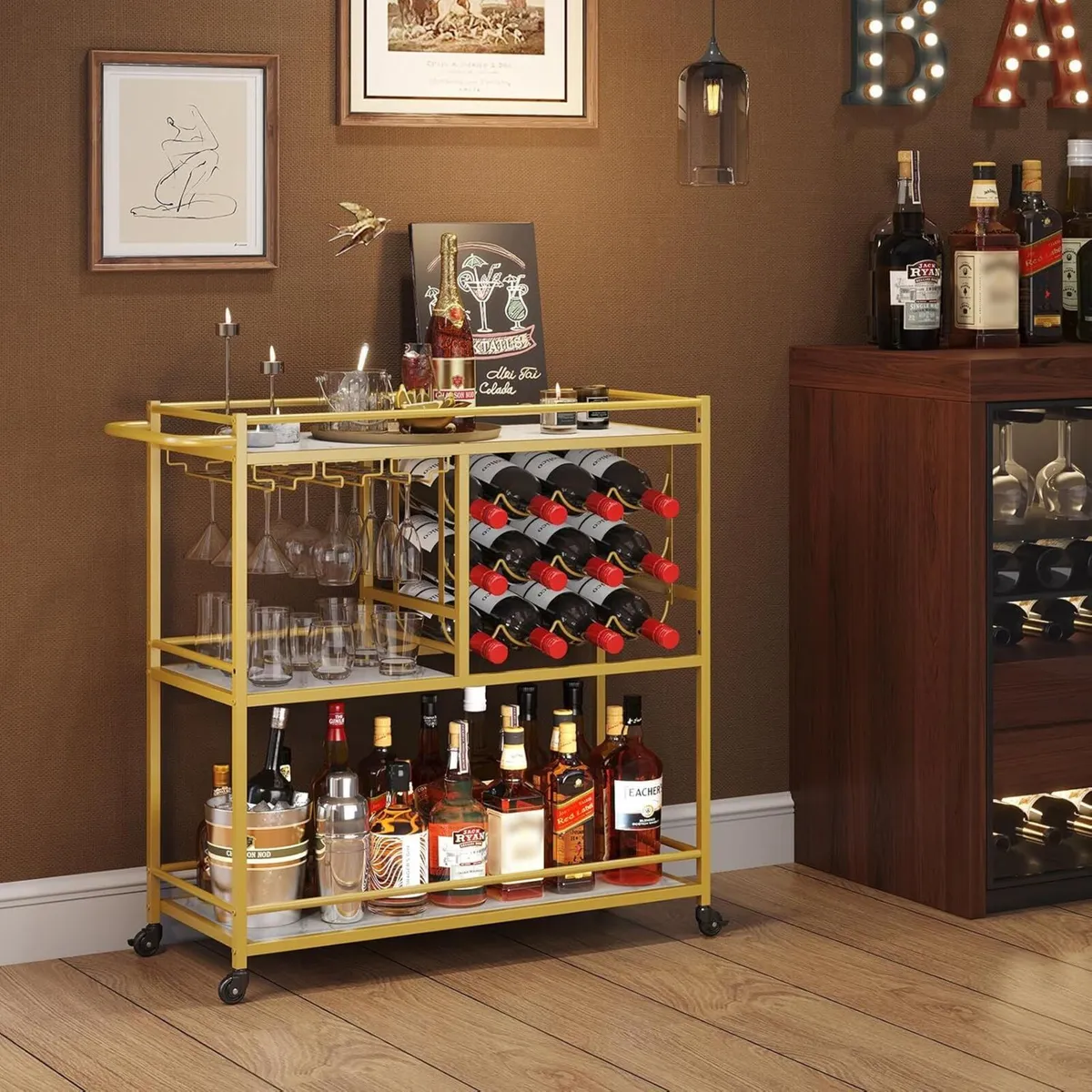 Drink Trolley Bar Cart with Lockable Wheels 12 - Image 2