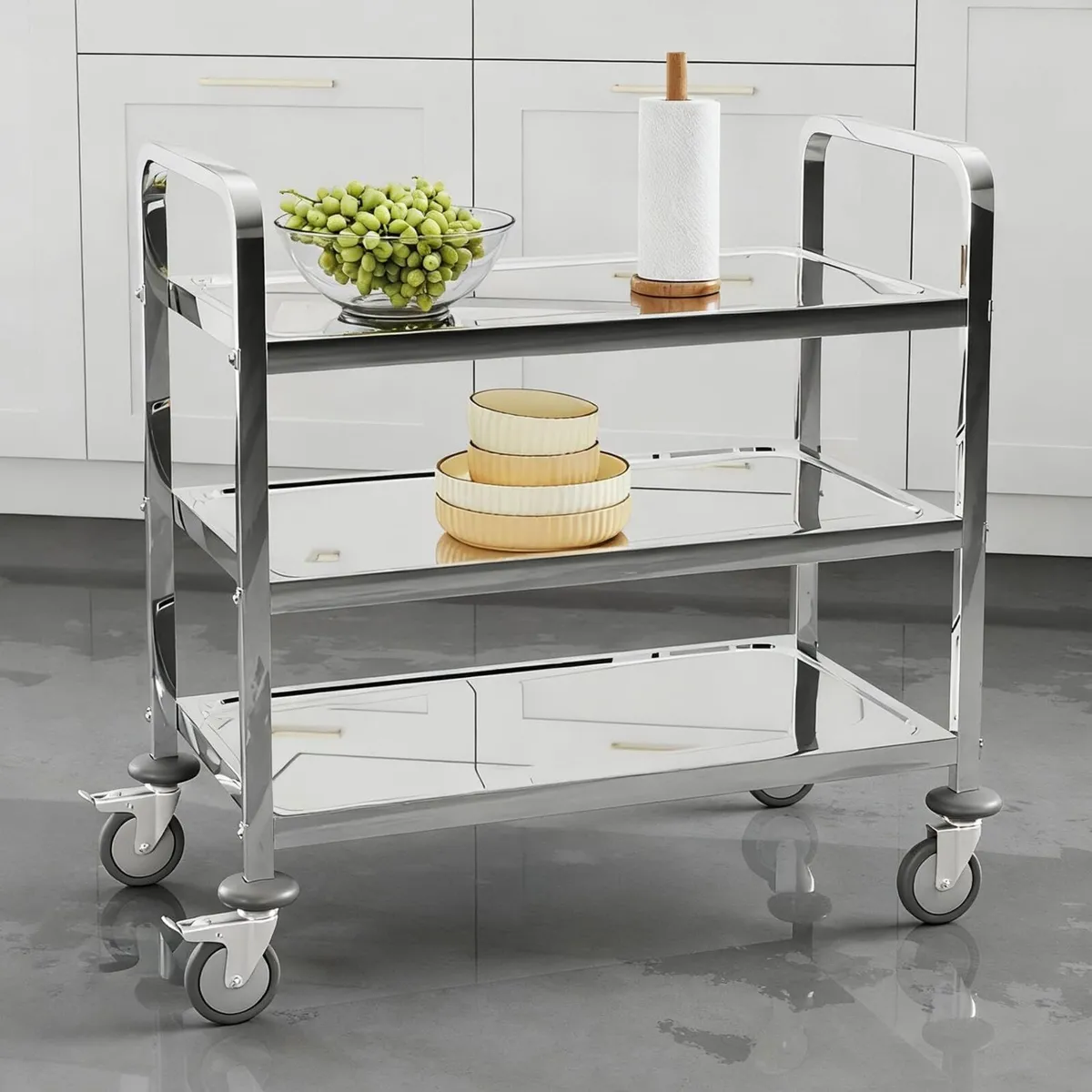 Kitchen Trolley on Wheels 3 Tier Stainless Steel - Image 2