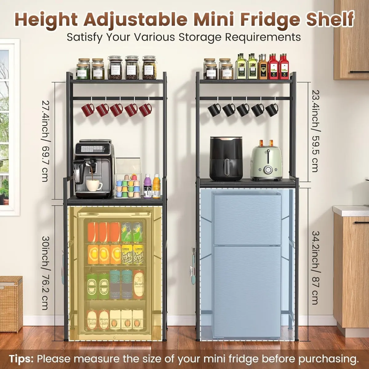 Mini Fridge Stand with Storage 2-Tier Kitchen - Image 3