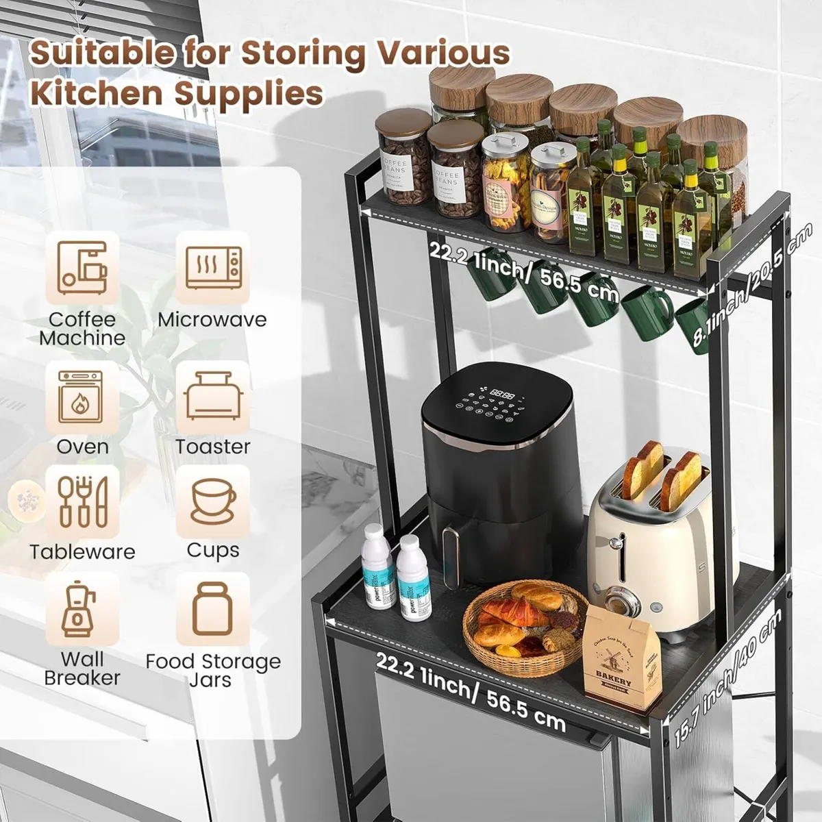 Mini Fridge Stand with Storage 2-Tier Kitchen - Image 4