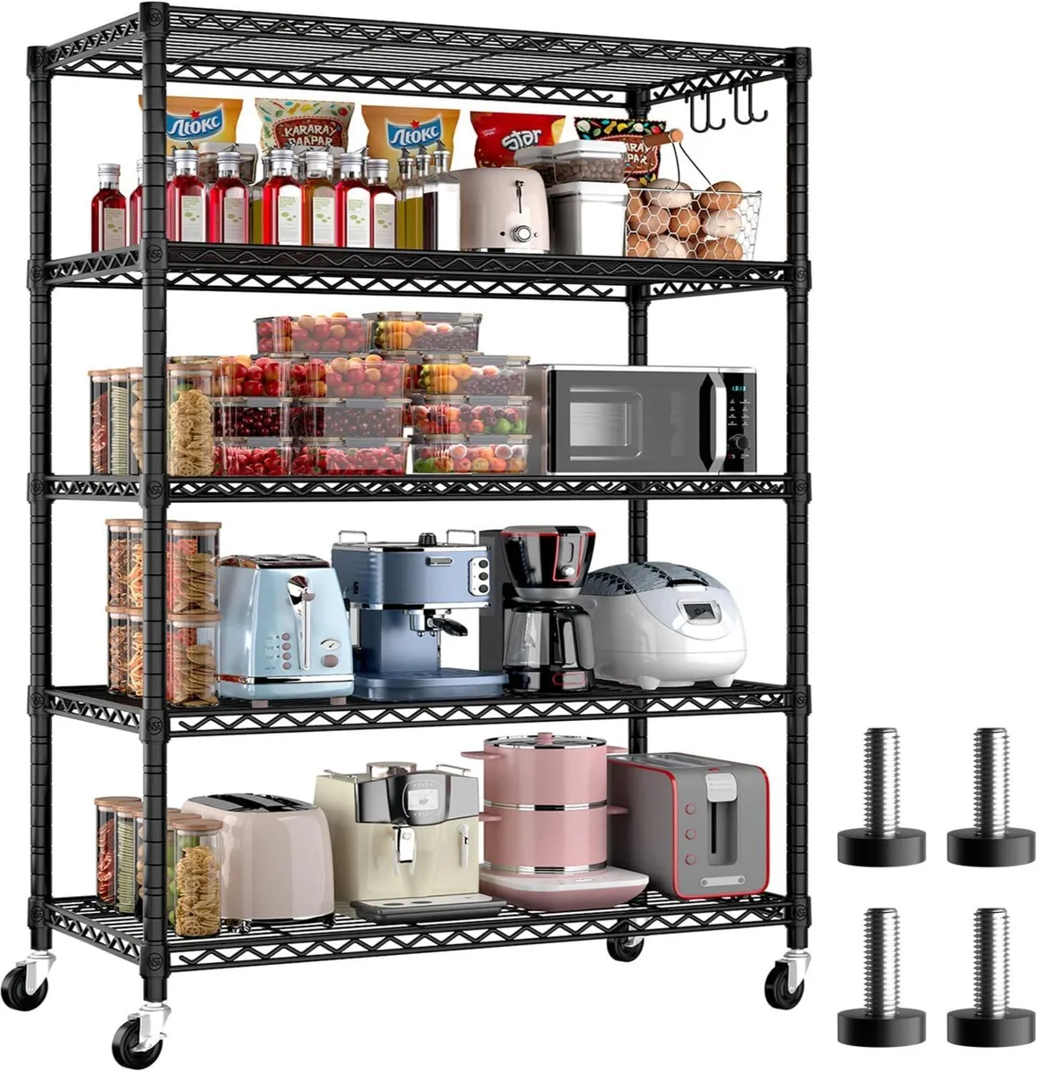 91cm x 40cm 193cm Wire Storage Shelves with - Image 1