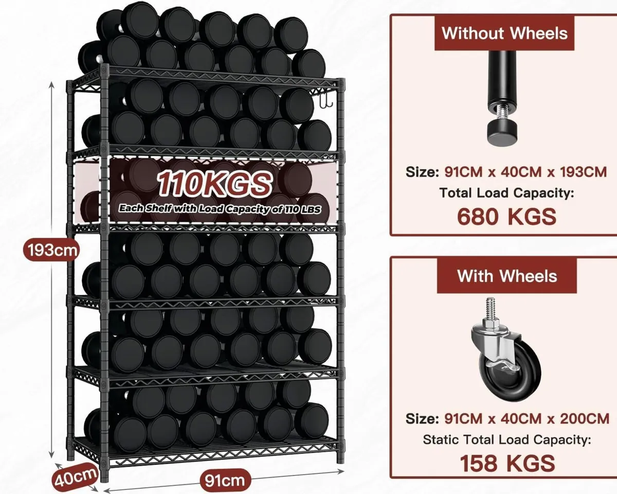 91x40x193cm Storage Shelf 6 Tiers Heavy Duty - Image 3