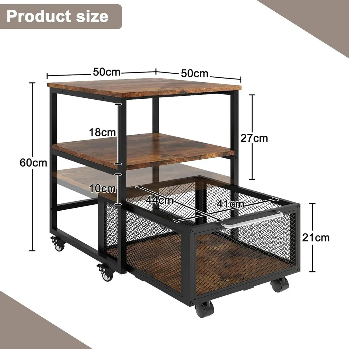 50x50cm Mini Fridge Stand with Storage and Wheels - Image 2