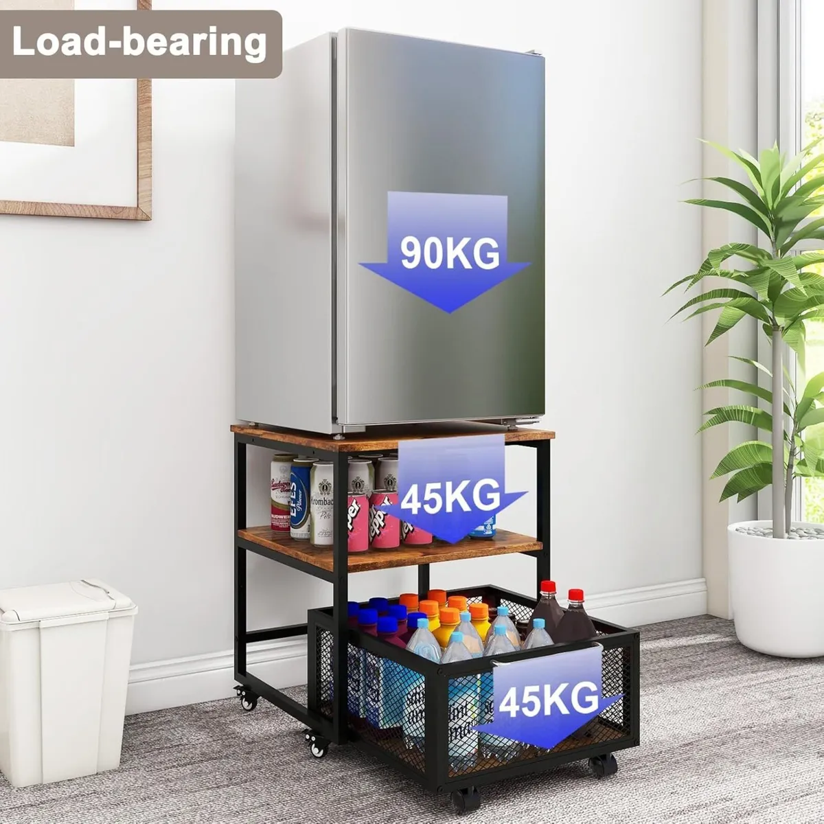 50x50cm Mini Fridge Stand with Storage and Wheels - Image 3