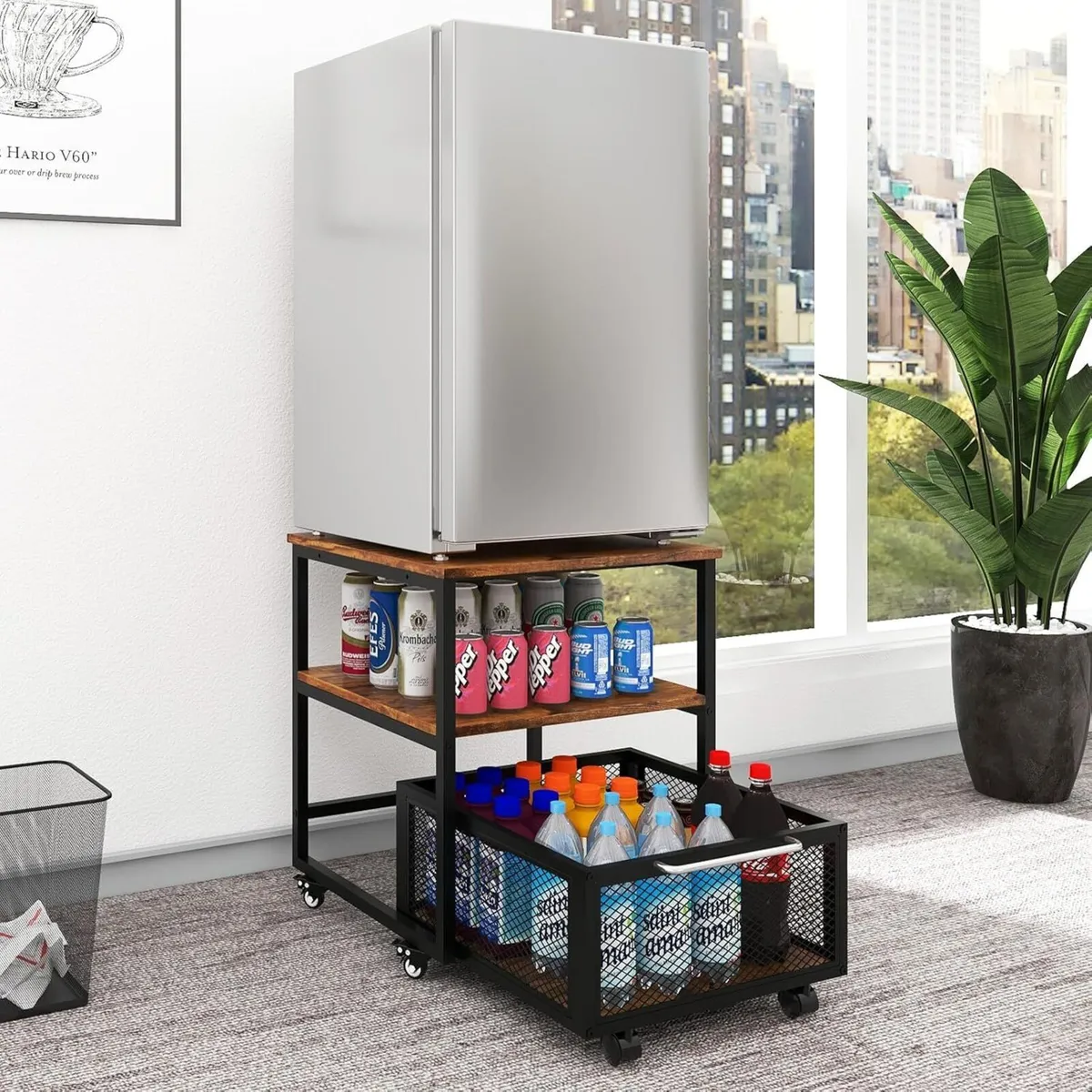 50x50cm Mini Fridge Stand with Storage and Wheels - Image 1