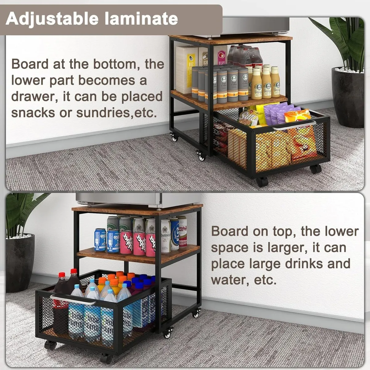 50x50cm Mini Fridge Stand with Storage and Wheels - Image 4