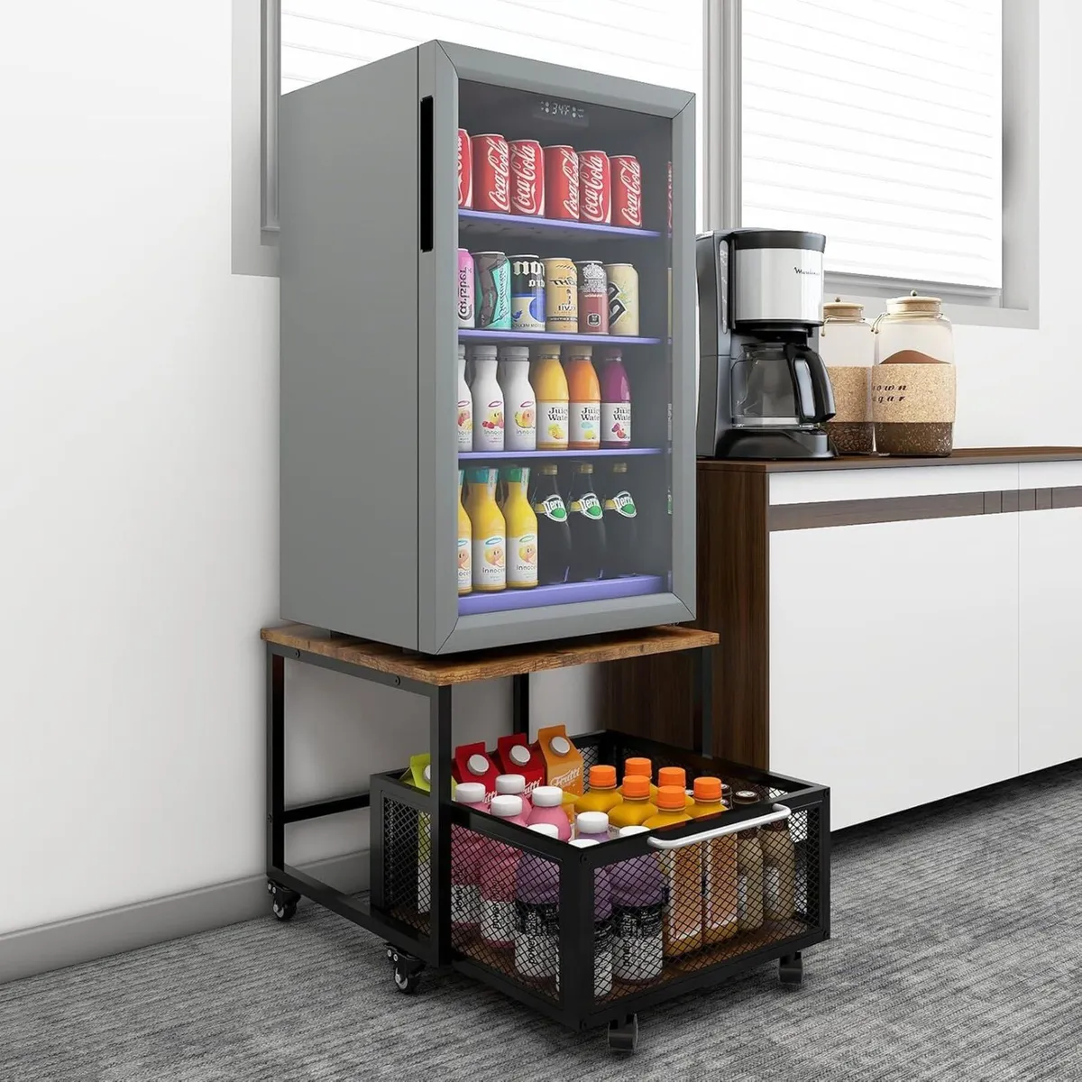 Fridge Stand with Storage and Wheels Rolling Mini - Image 1