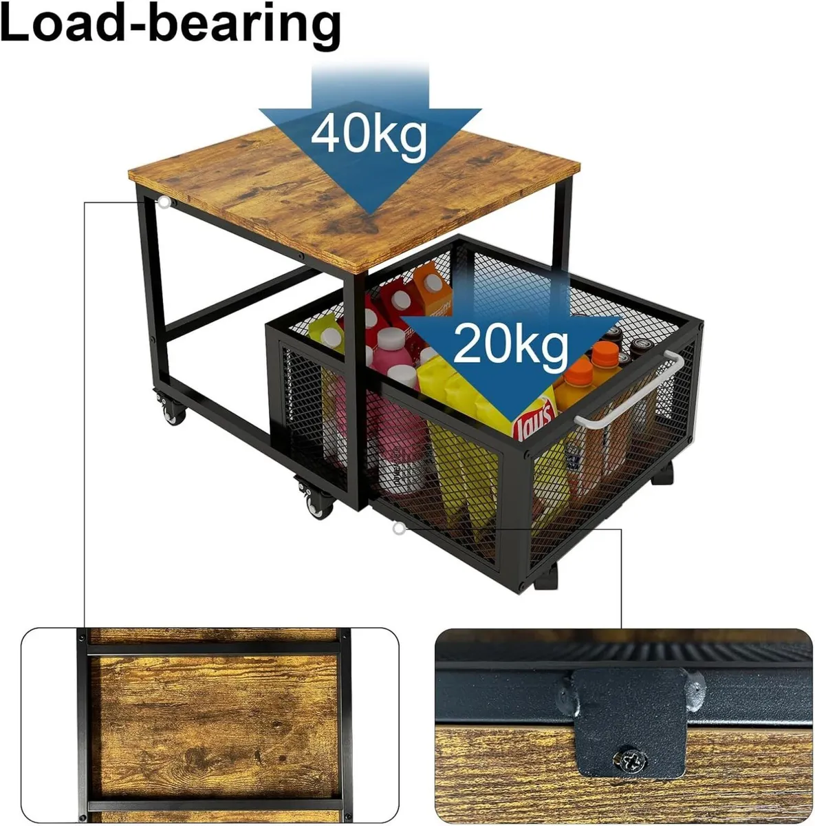 Fridge Stand with Storage and Wheels Rolling Mini - Image 3
