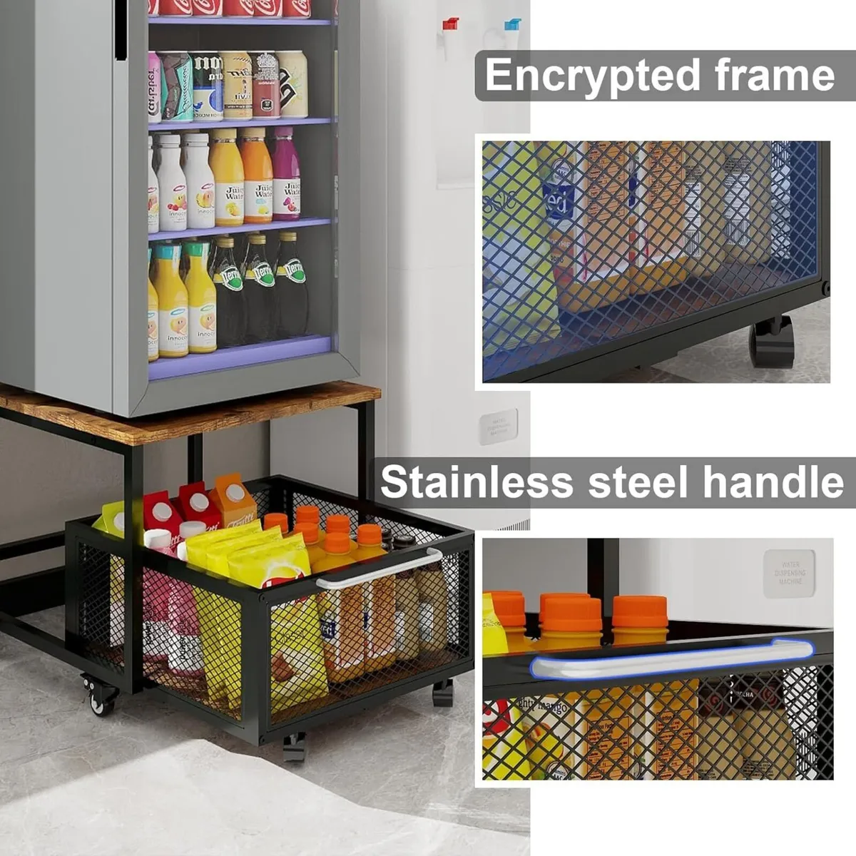 Fridge Stand with Storage and Wheels Rolling Mini - Image 4