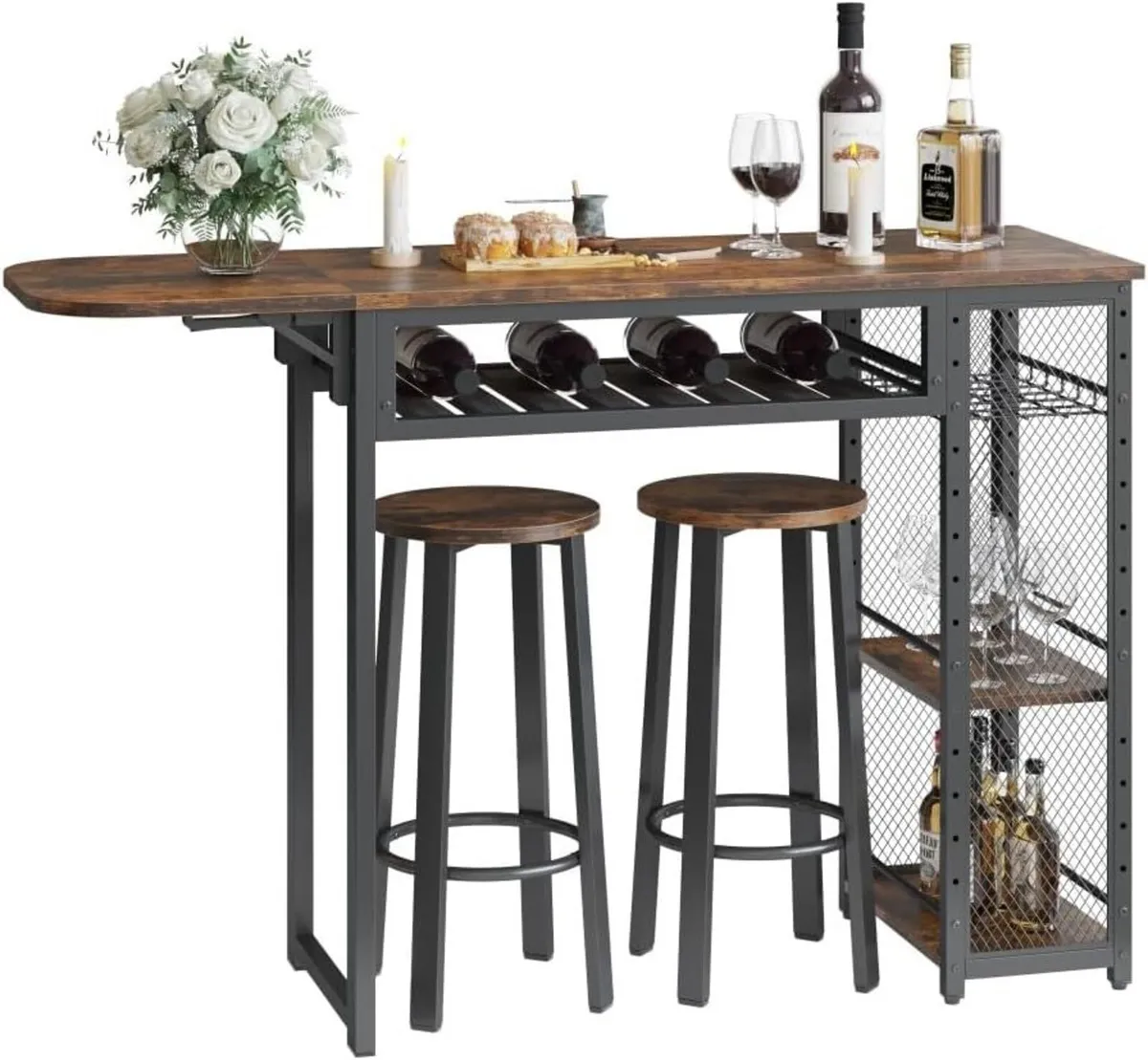 Bar Table and Chair Set Expandable Dining with 2 - Image 1