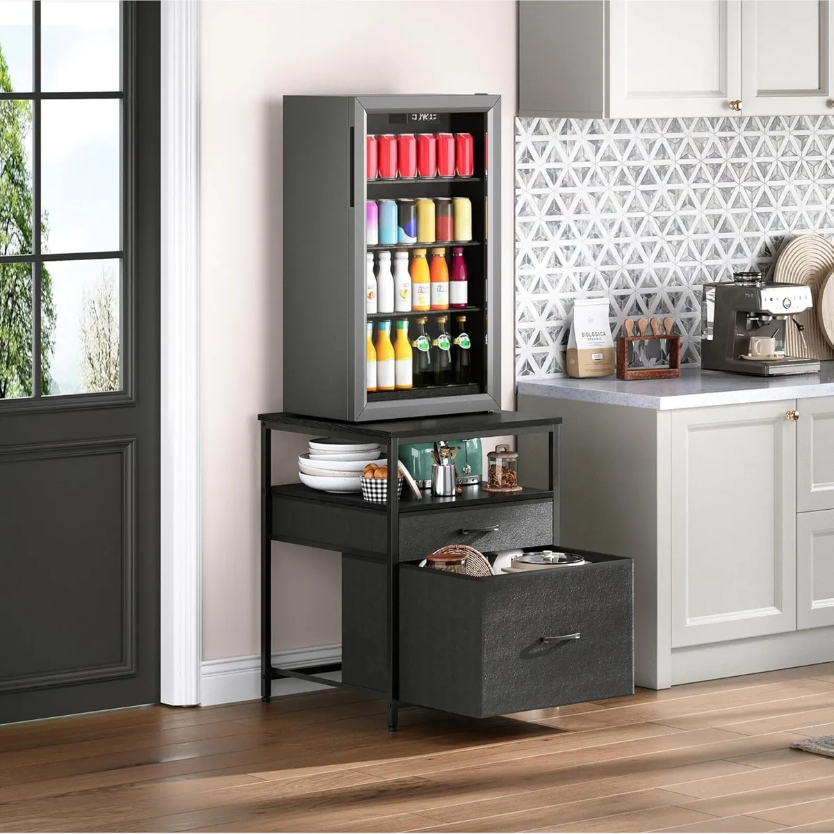 Mini Fridge Stand with 3 Storage Cabinet Beverage - Image 1