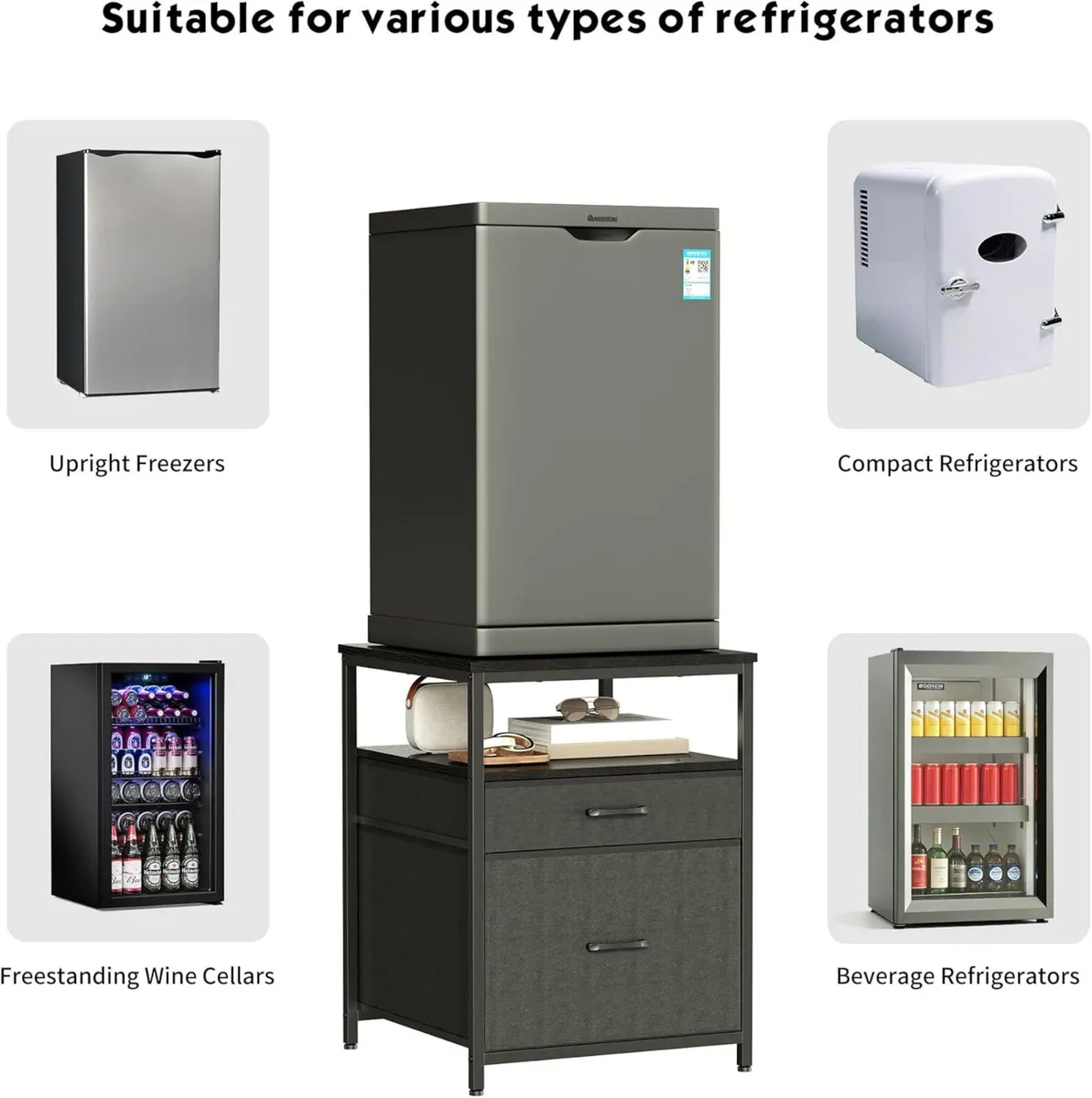 Mini Fridge Stand with 3 Storage Cabinet Beverage - Image 4