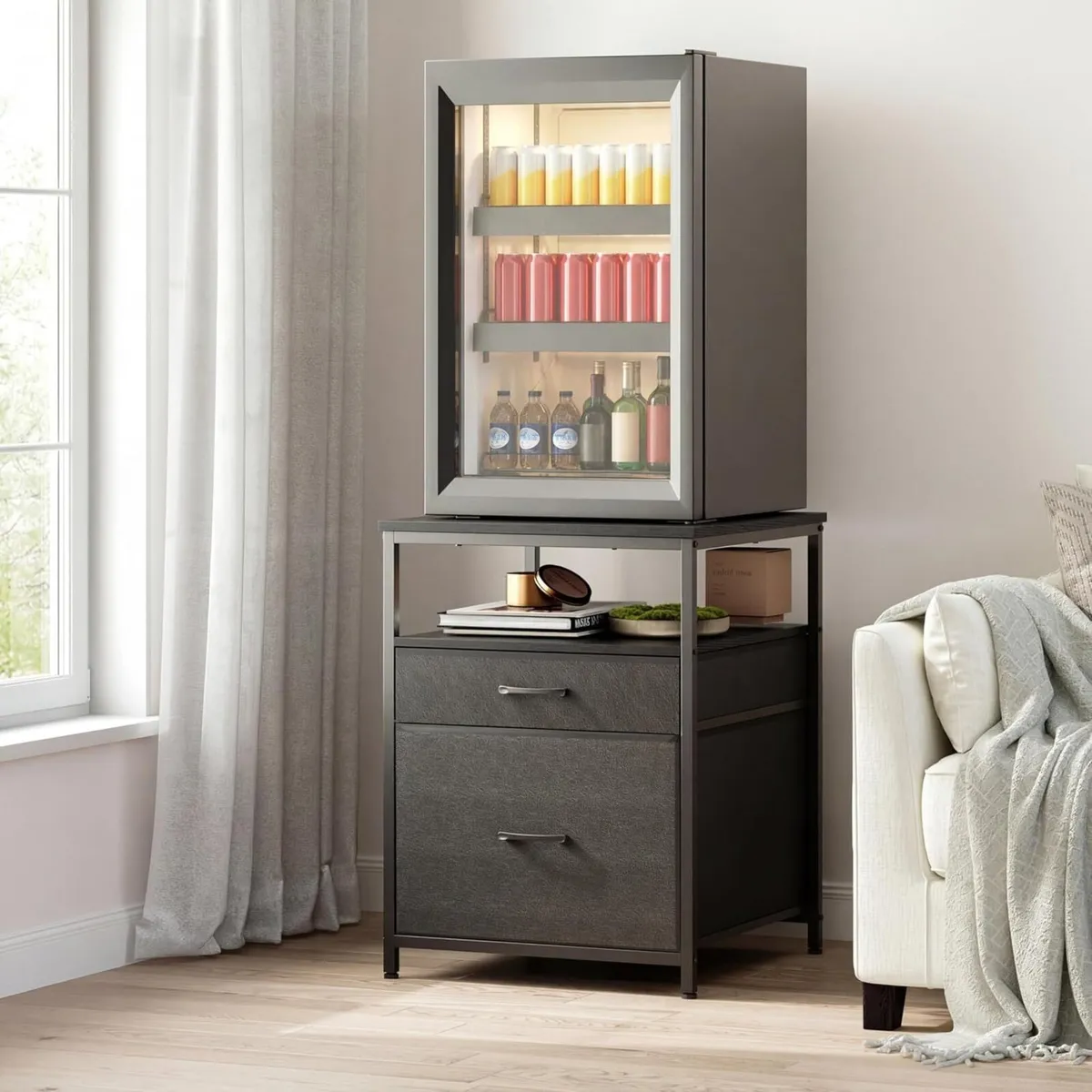 Mini Fridge Stand with 3 Storage Cabinet Beverage - Image 3