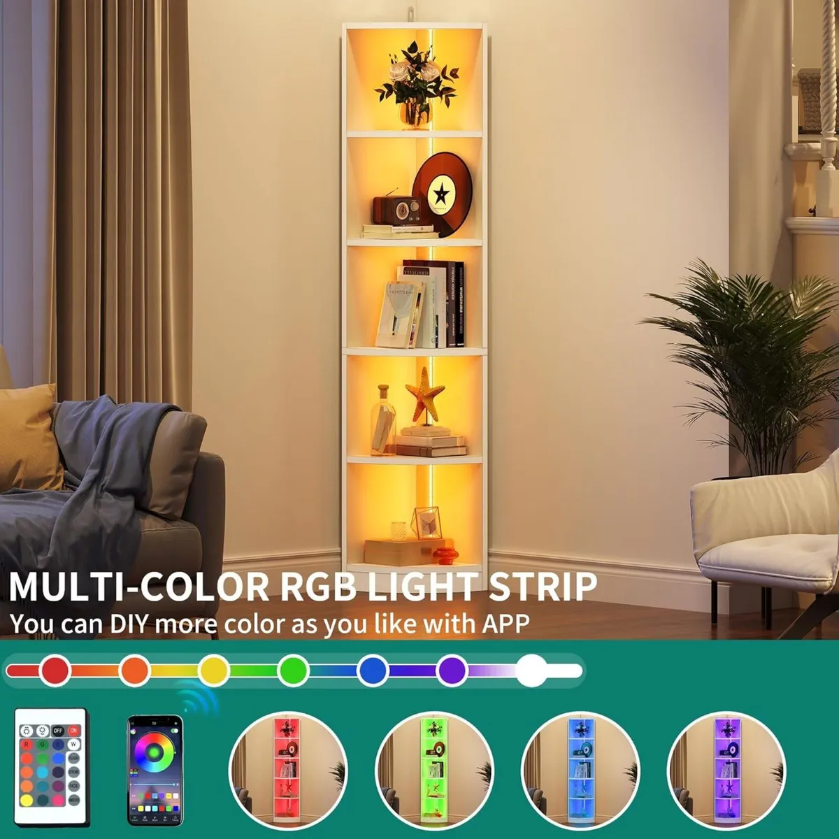 5 Tiers BookShelf Corner with LED Lighting - Image 3