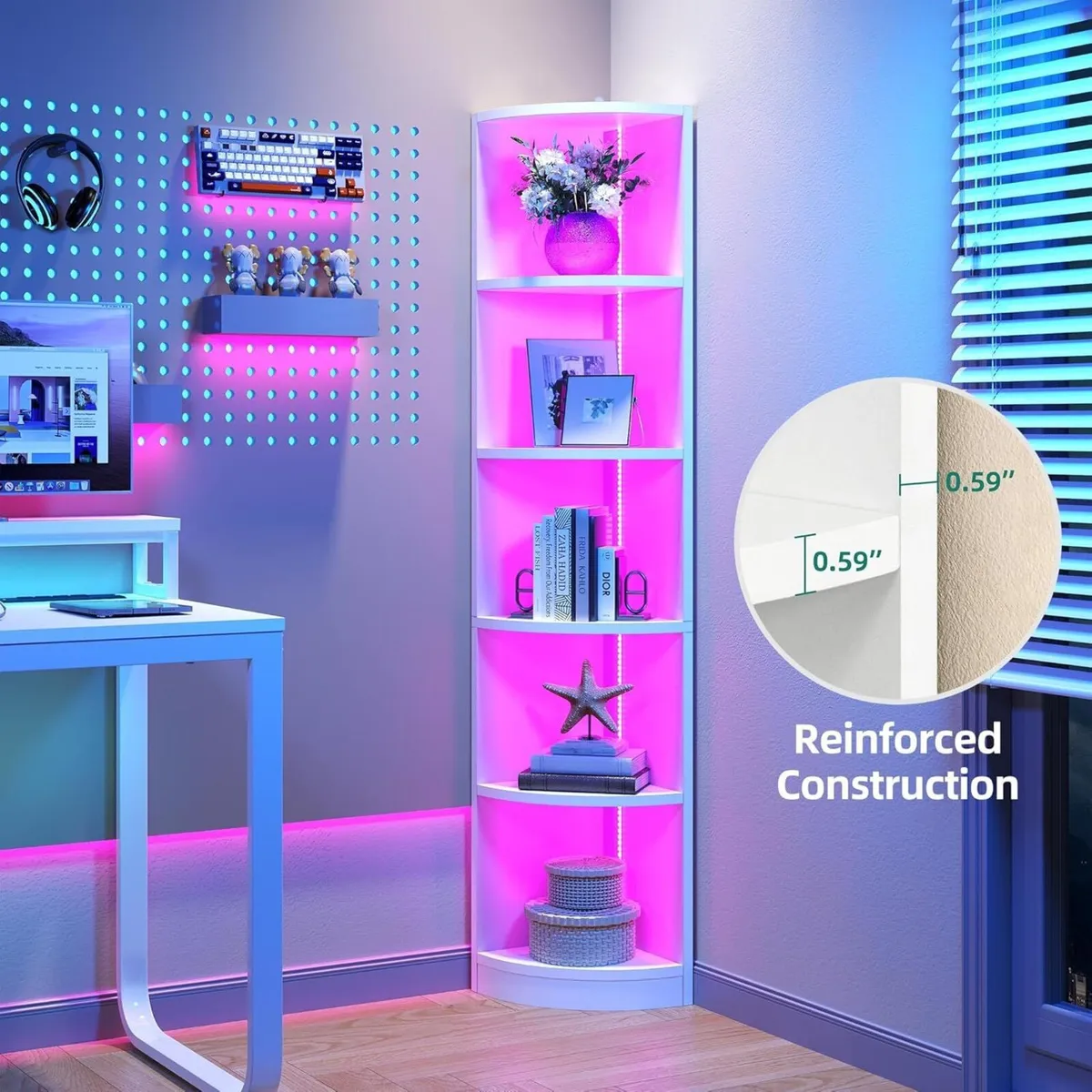 5 Tiers BookShelf Corner with LED Lighting - Image 4