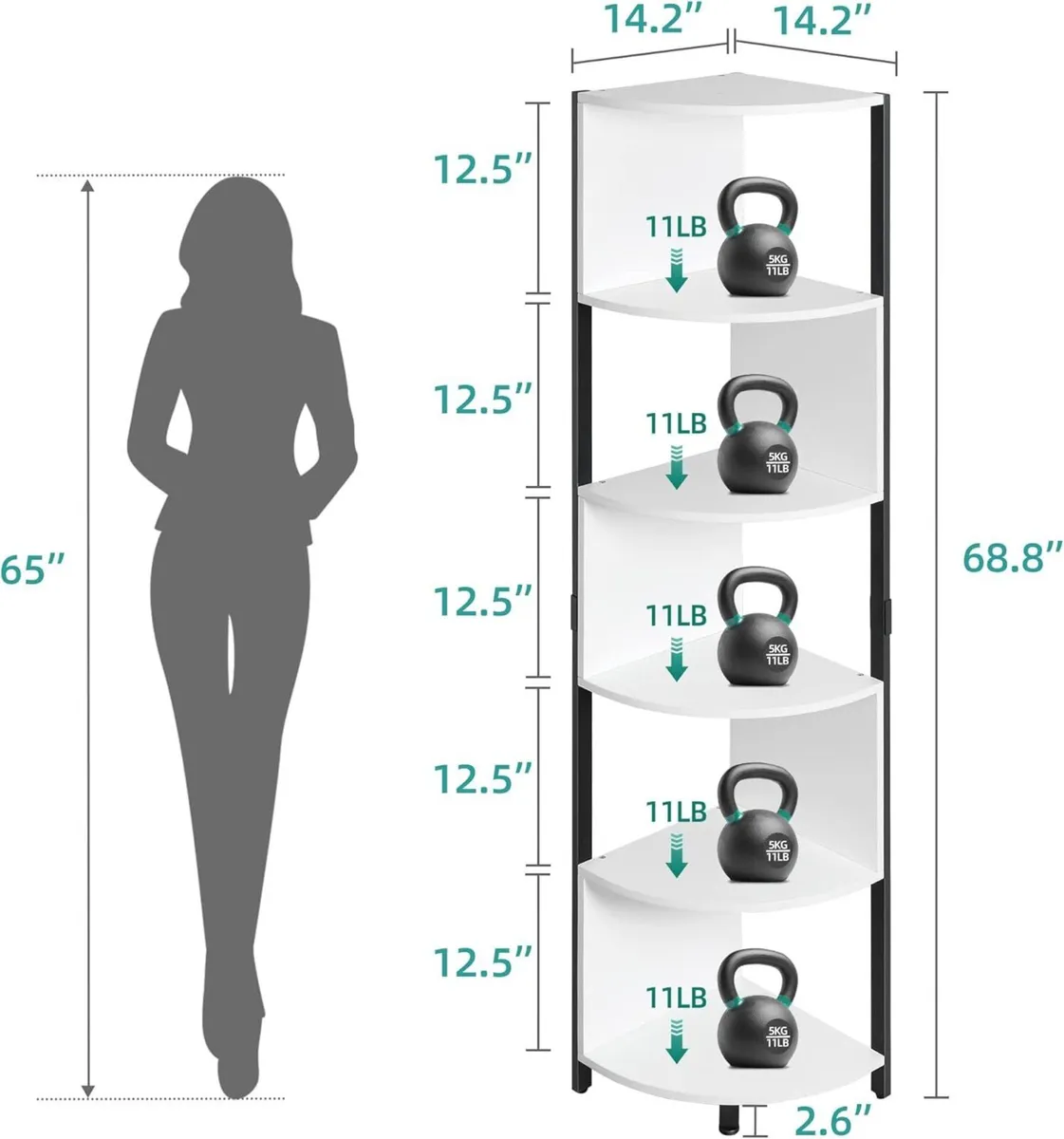 6-Tier Corner Shelf 68.8 Tall Modern Free - Image 2