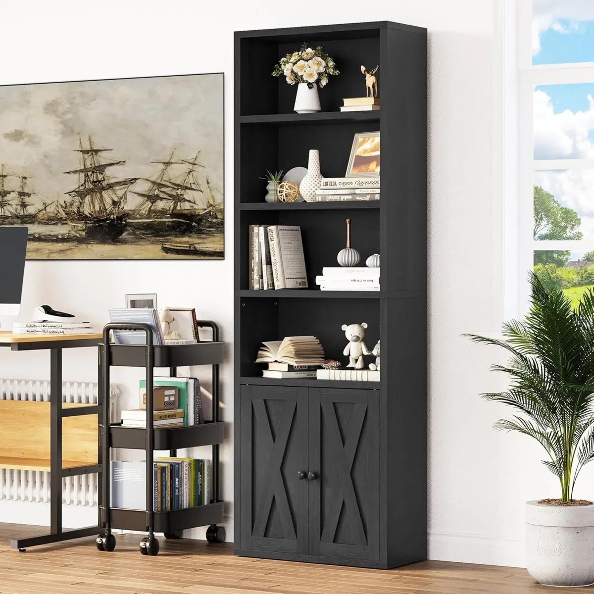 Bookcase Floorstanding Bookshelves with Cupboard - Image 3