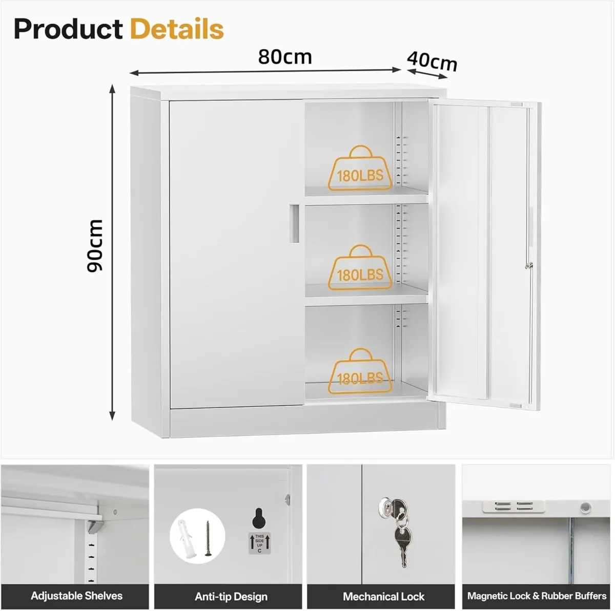 Metal Storage Cabinet 90cm Locking with Doors - Image 3