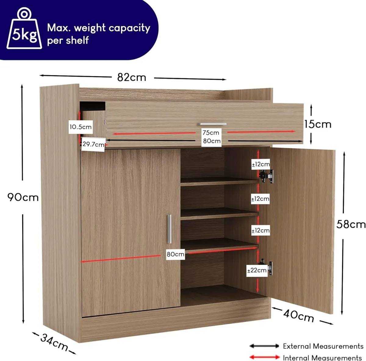 Dalby Shoe Cabinet Wooden Storage Unit with 2 - Image 2