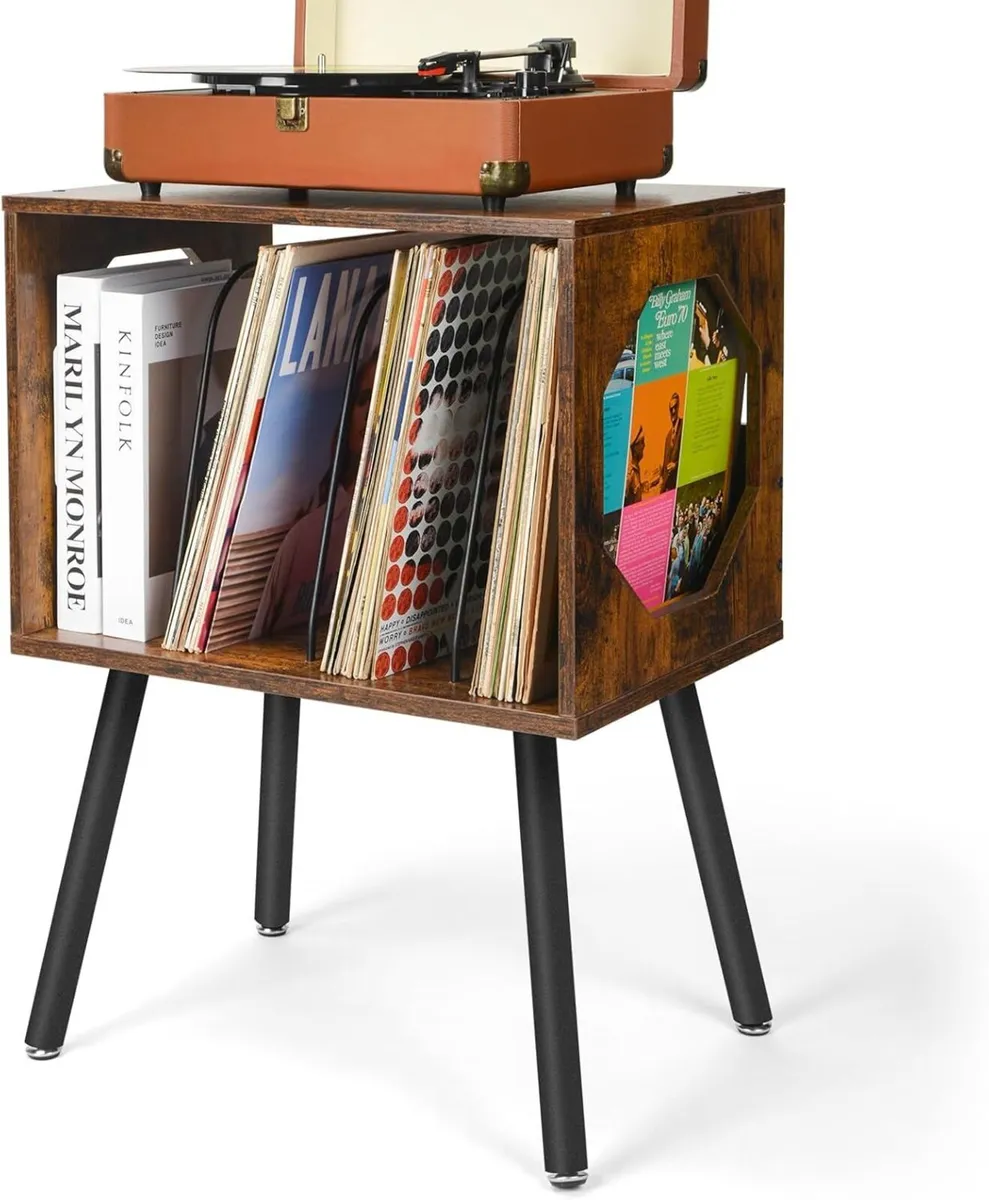 Rustic Record Player Stand Storage Cabinet Holder - Image 1