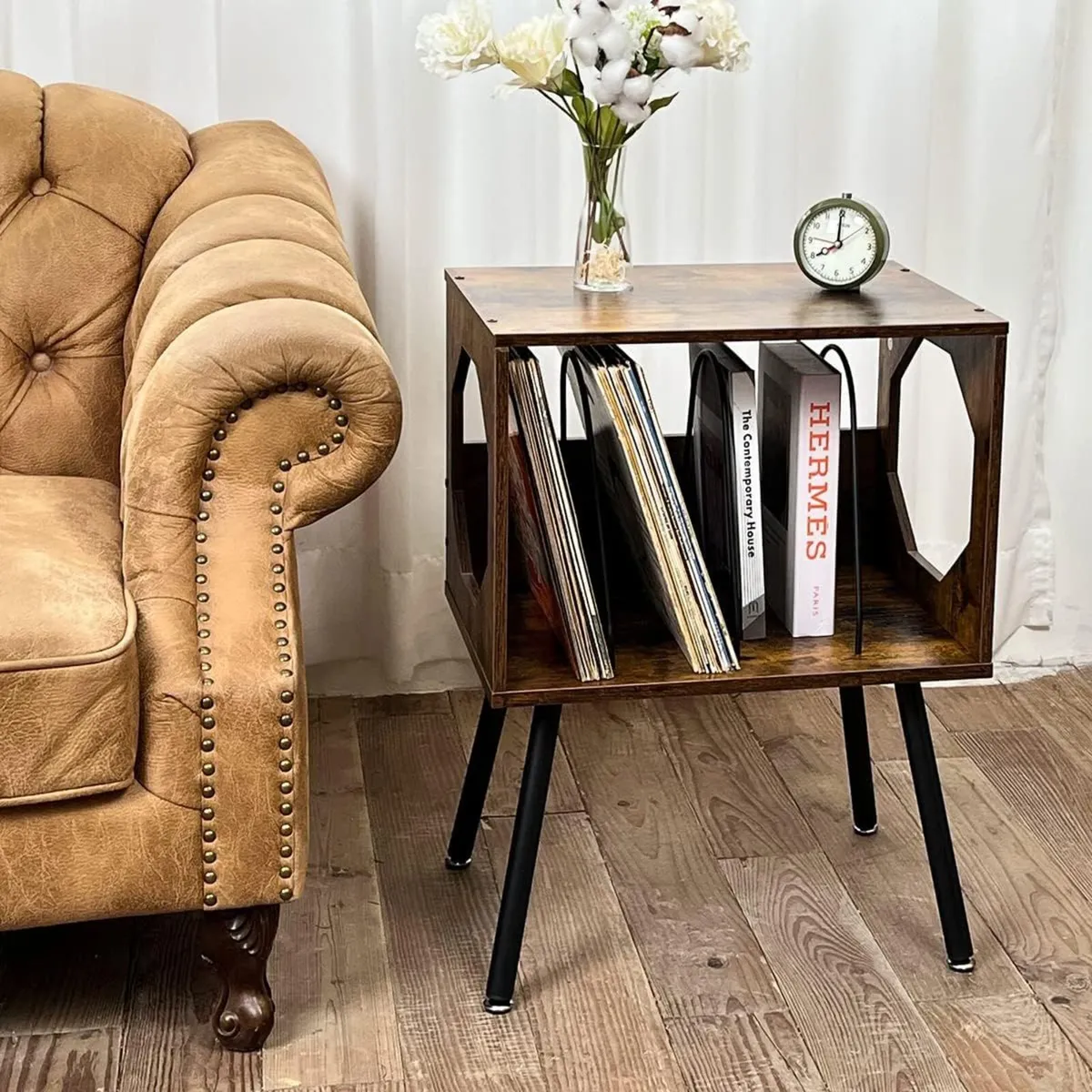 Rustic Record Player Stand Storage Cabinet Holder - Image 2