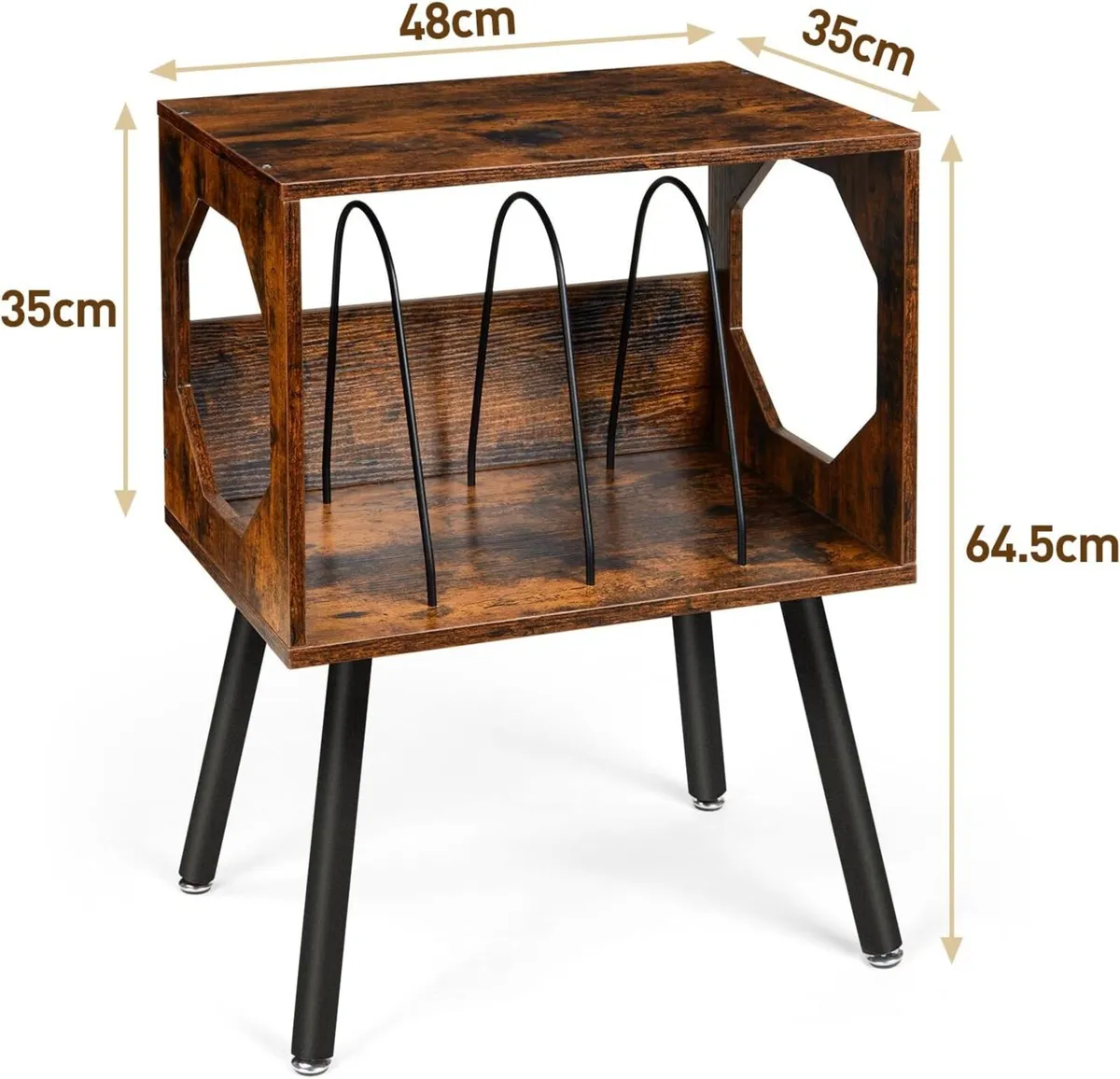 Rustic Record Player Stand Storage Cabinet Holder - Image 3