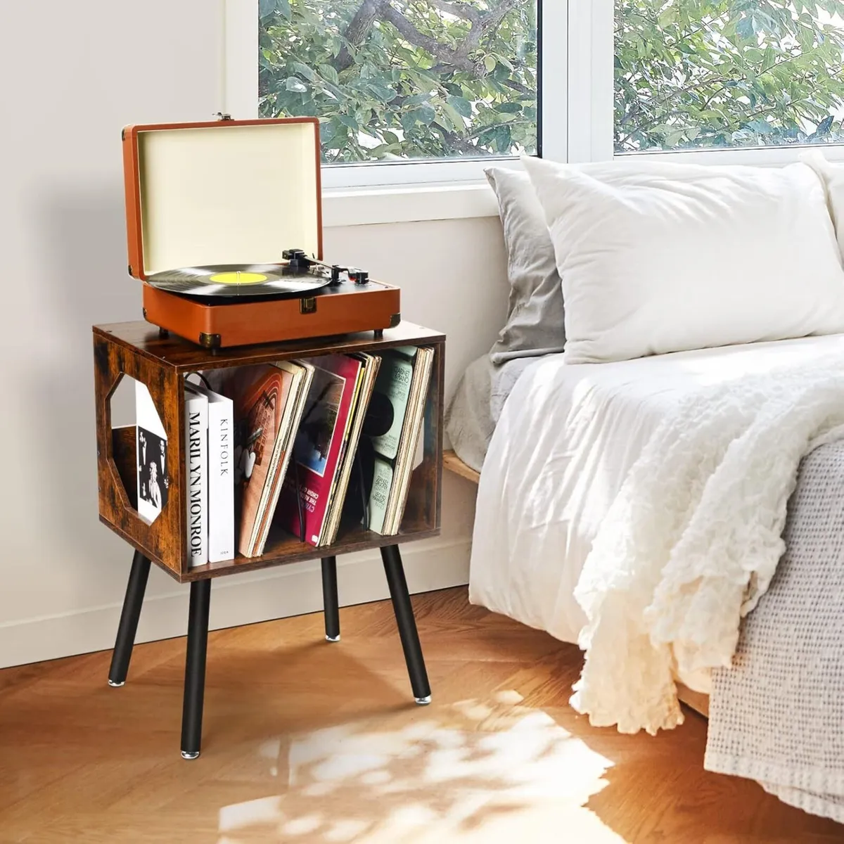 Rustic Record Player Stand Storage Cabinet Holder - Image 4