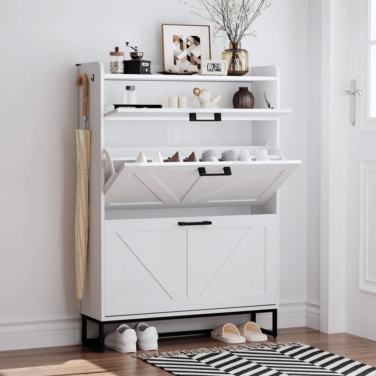 Shoe Storage Cabinet with 3 Flip Drawers Narrow - Image 1