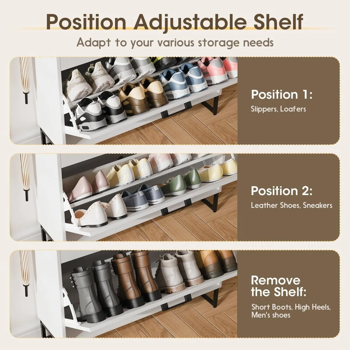 Shoe Storage Cabinet with 3 Flip Drawers Narrow - Image 3