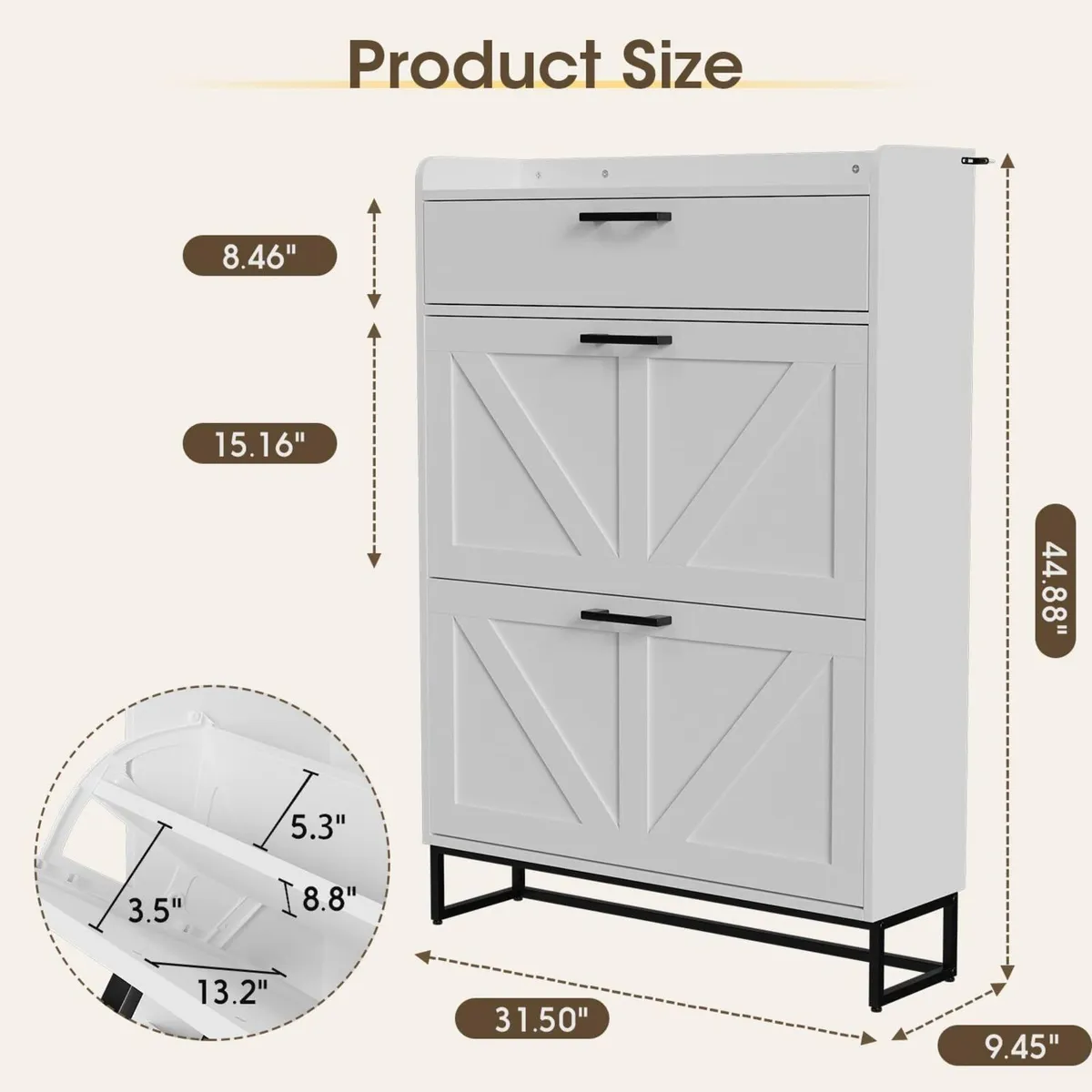 Shoe Storage Cabinet with 3 Flip Drawers Narrow - Image 2