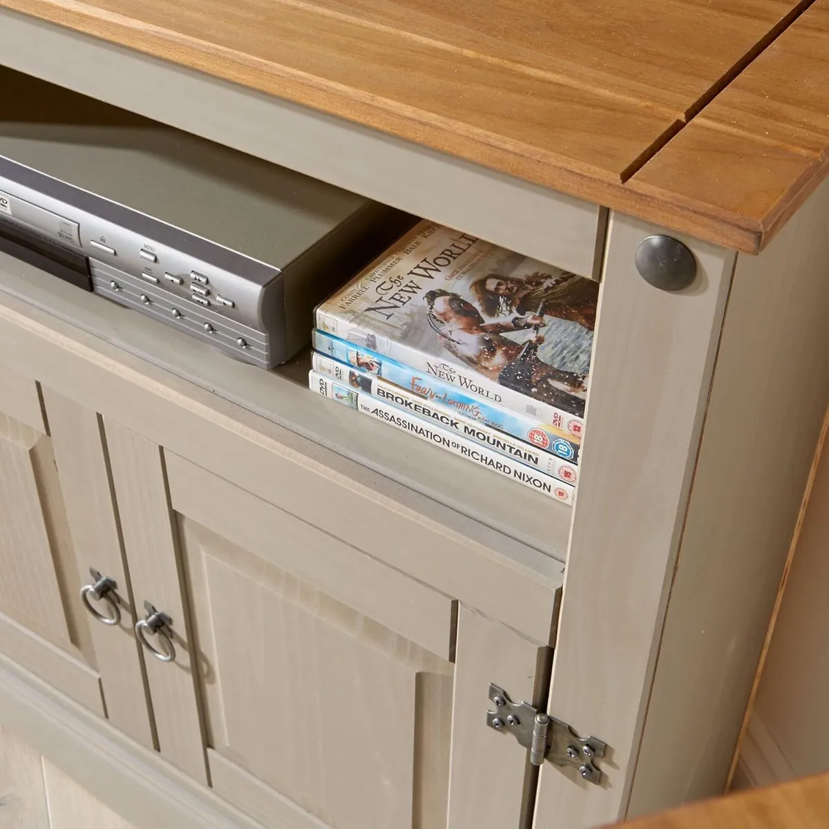 Home Source Corona Grey TV Stand Pine 2 Door - Image 3