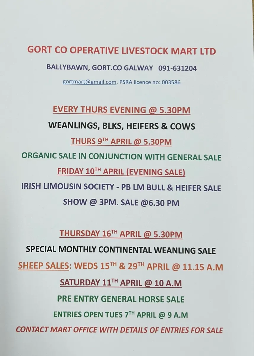 Gort Mart: Thurs 2nd  April - Image 1