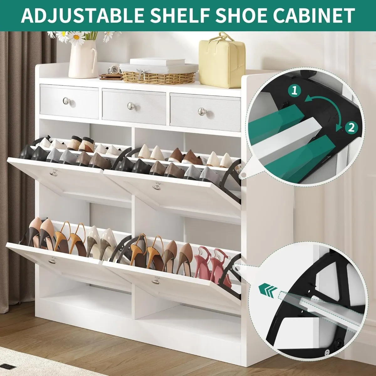 4 Drawer Shoe Cabinet Space Saving Storage with - Image 3
