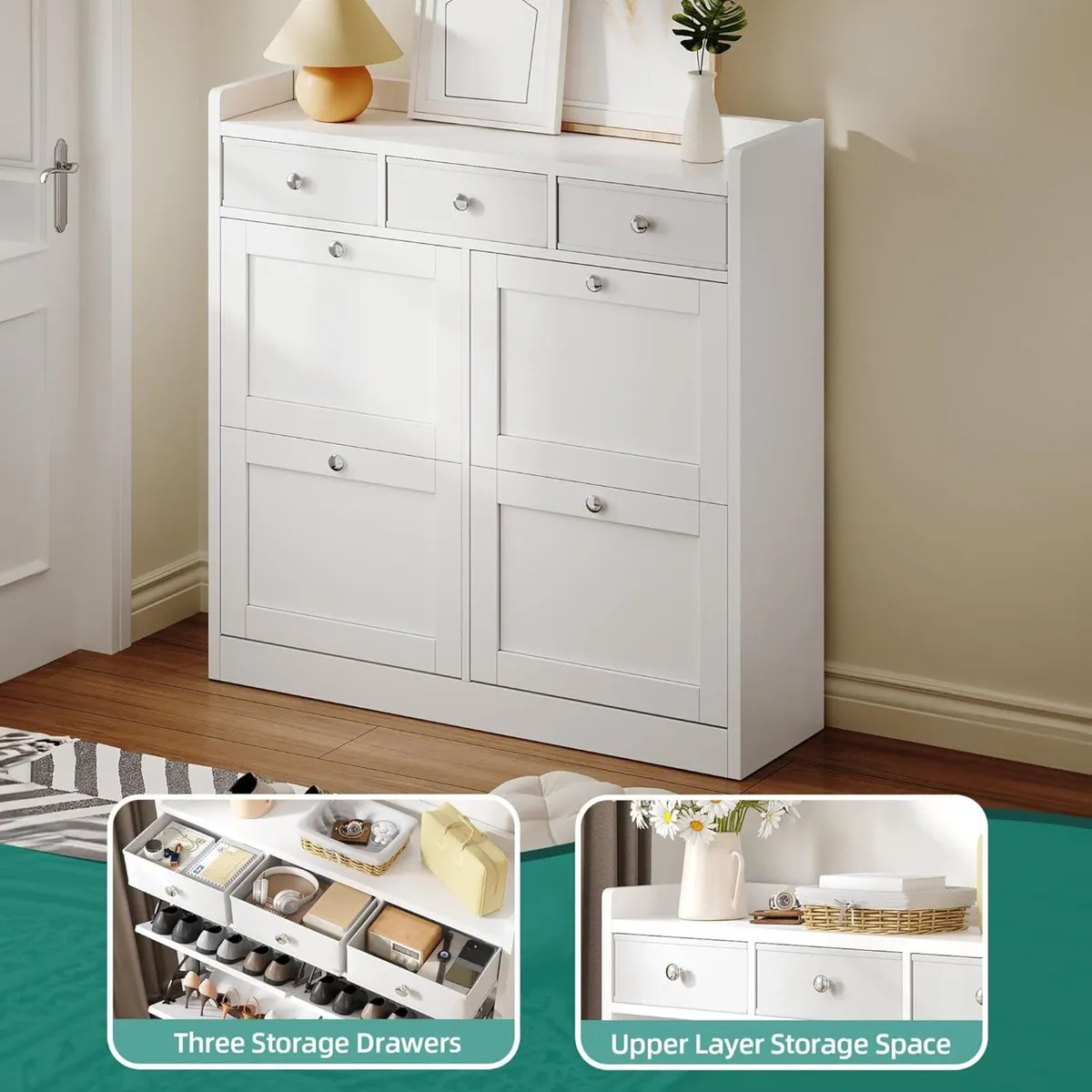 4 Drawer Shoe Cabinet Space Saving Storage with - Image 4