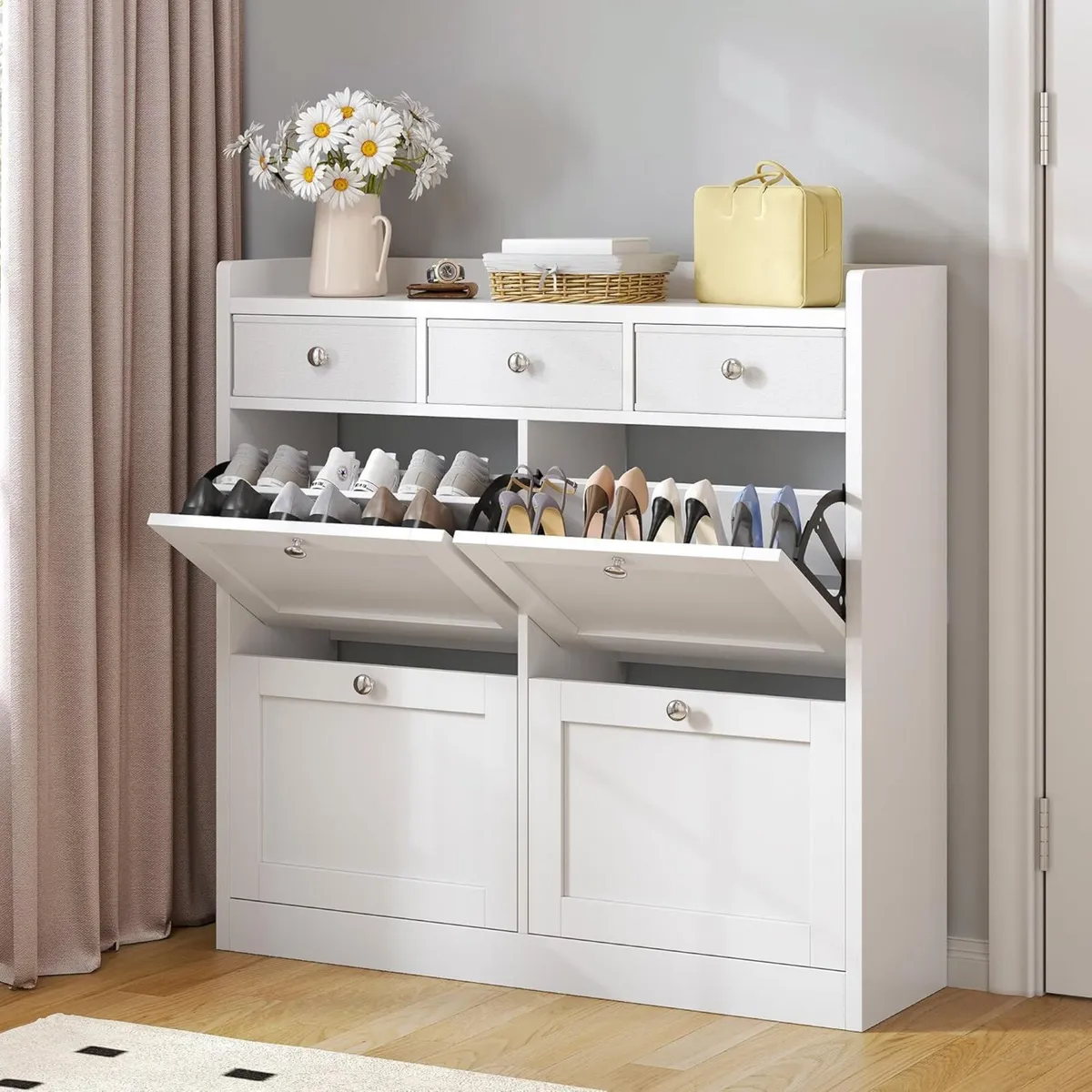 4 Drawer Shoe Cabinet Space Saving Storage with - Image 1