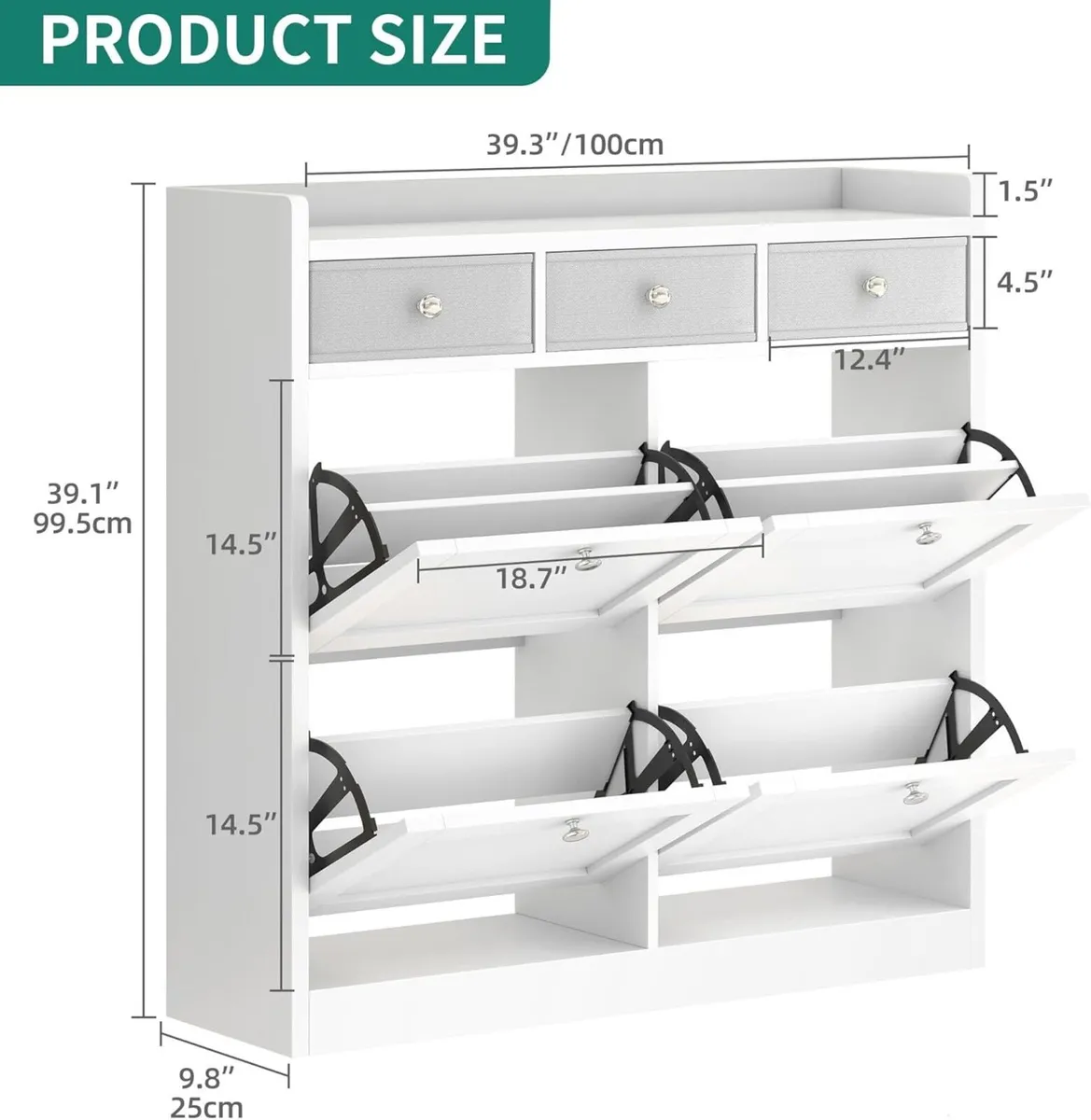 4 Drawer Shoe Cabinet Space Saving Storage with - Image 2