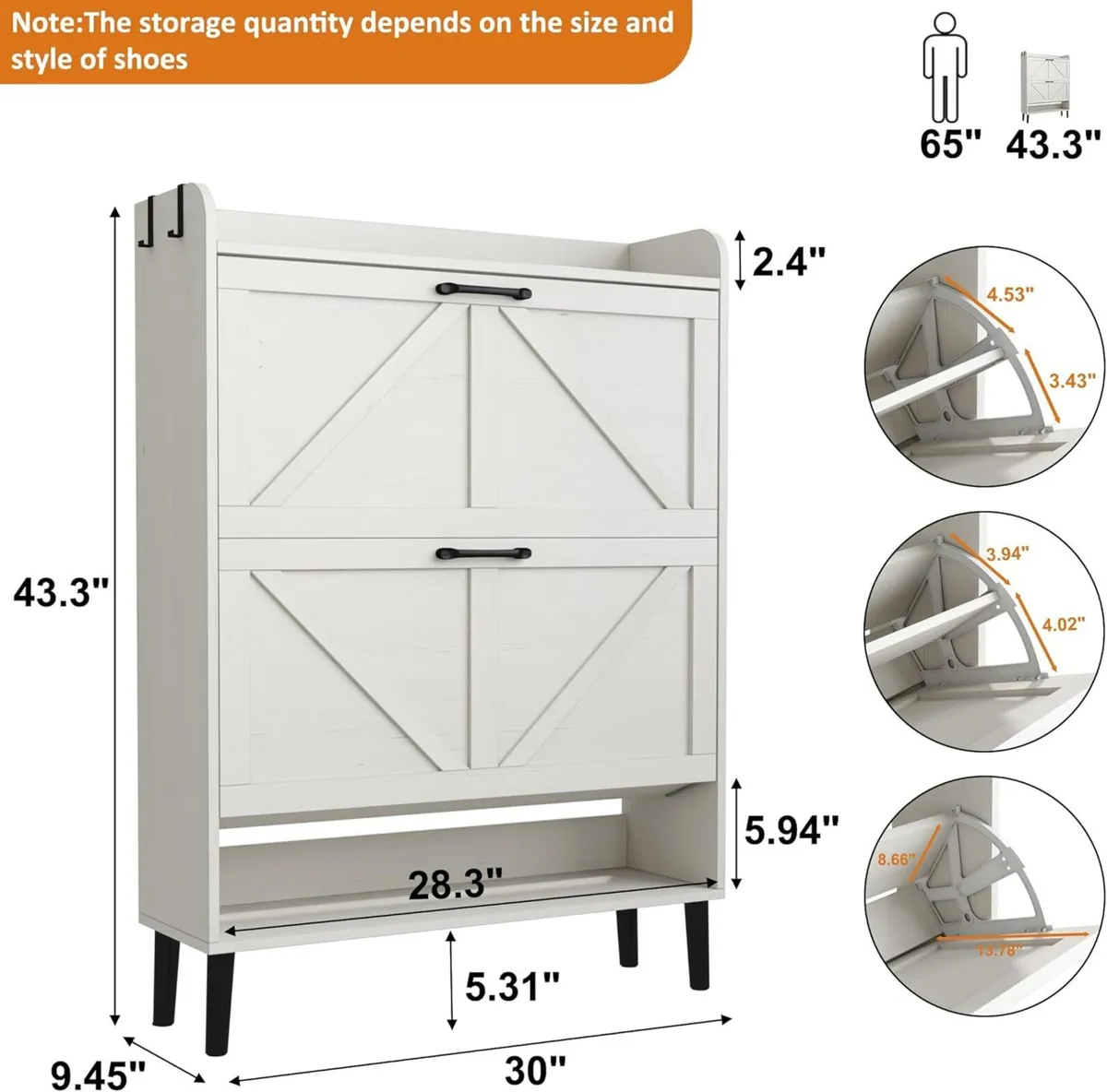 Farmhouse Shoe Cabinet with Two Flip Drawers - Image 3