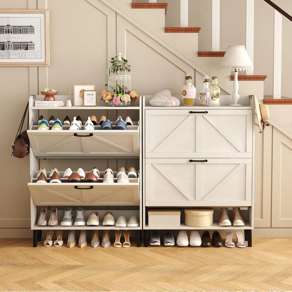 Farmhouse Shoe Cabinet with Two Flip Drawers - Image 4