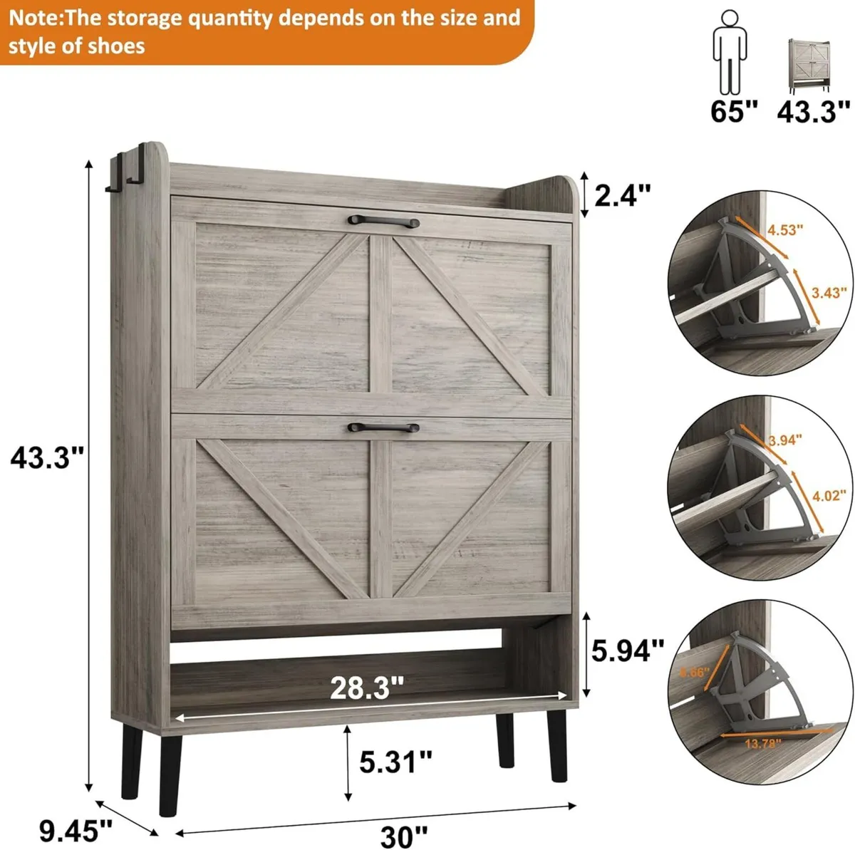 Farmhouse Shoe Cabinet with Two Flip Drawers - Image 2