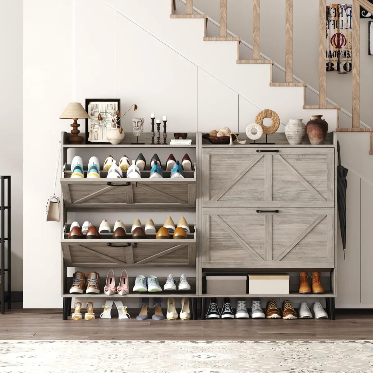Farmhouse Shoe Cabinet with Two Flip Drawers - Image 4