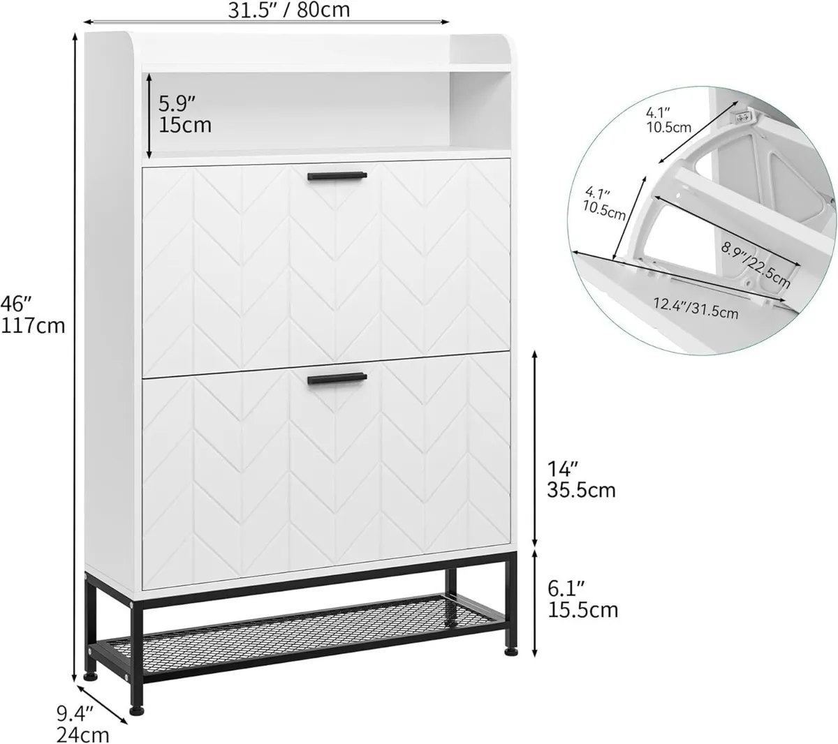 Shoe Storage Cabinet Wooden with 2 Flip Drawers - Image 2