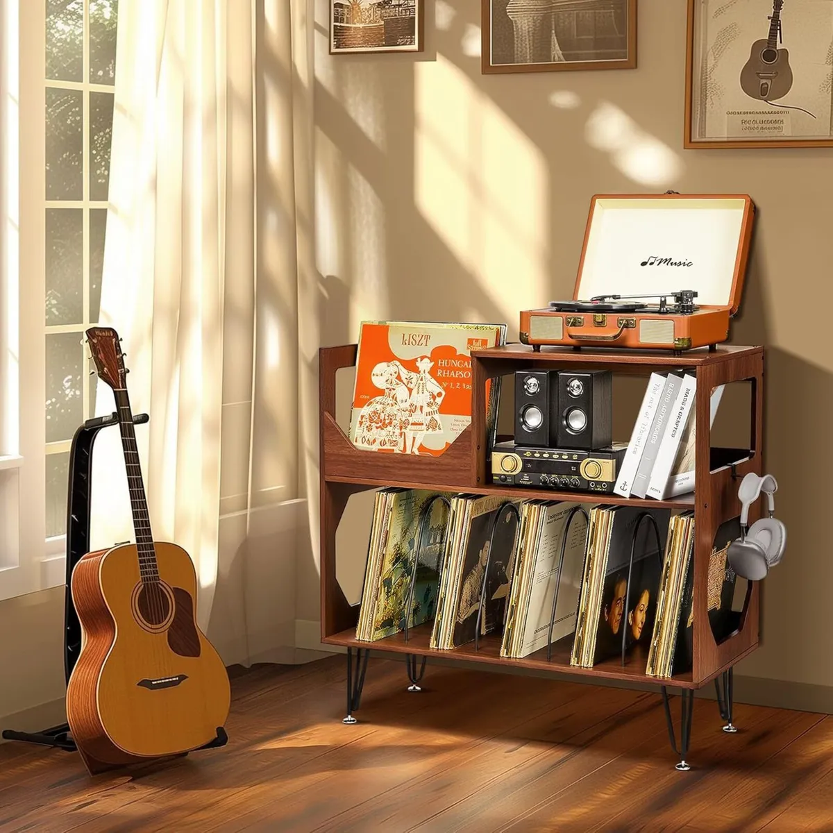 Large Rustic Record Player Stand 2 Tier Table - Image 2