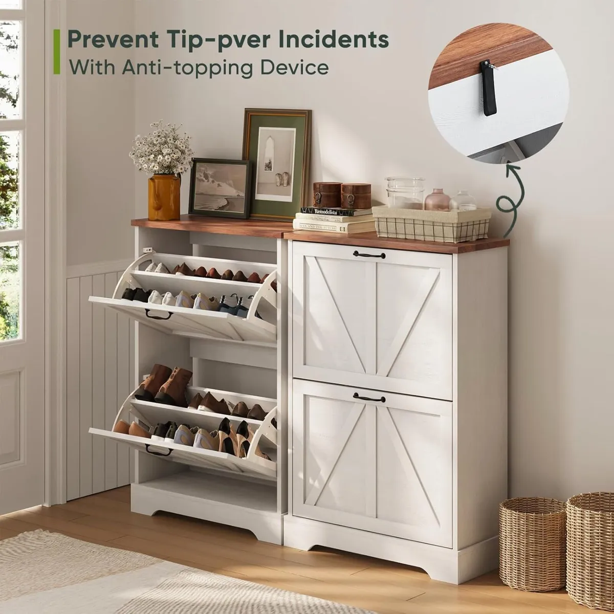 Shoe Cabinet Storage for Entryway with 2 Flip - Image 3