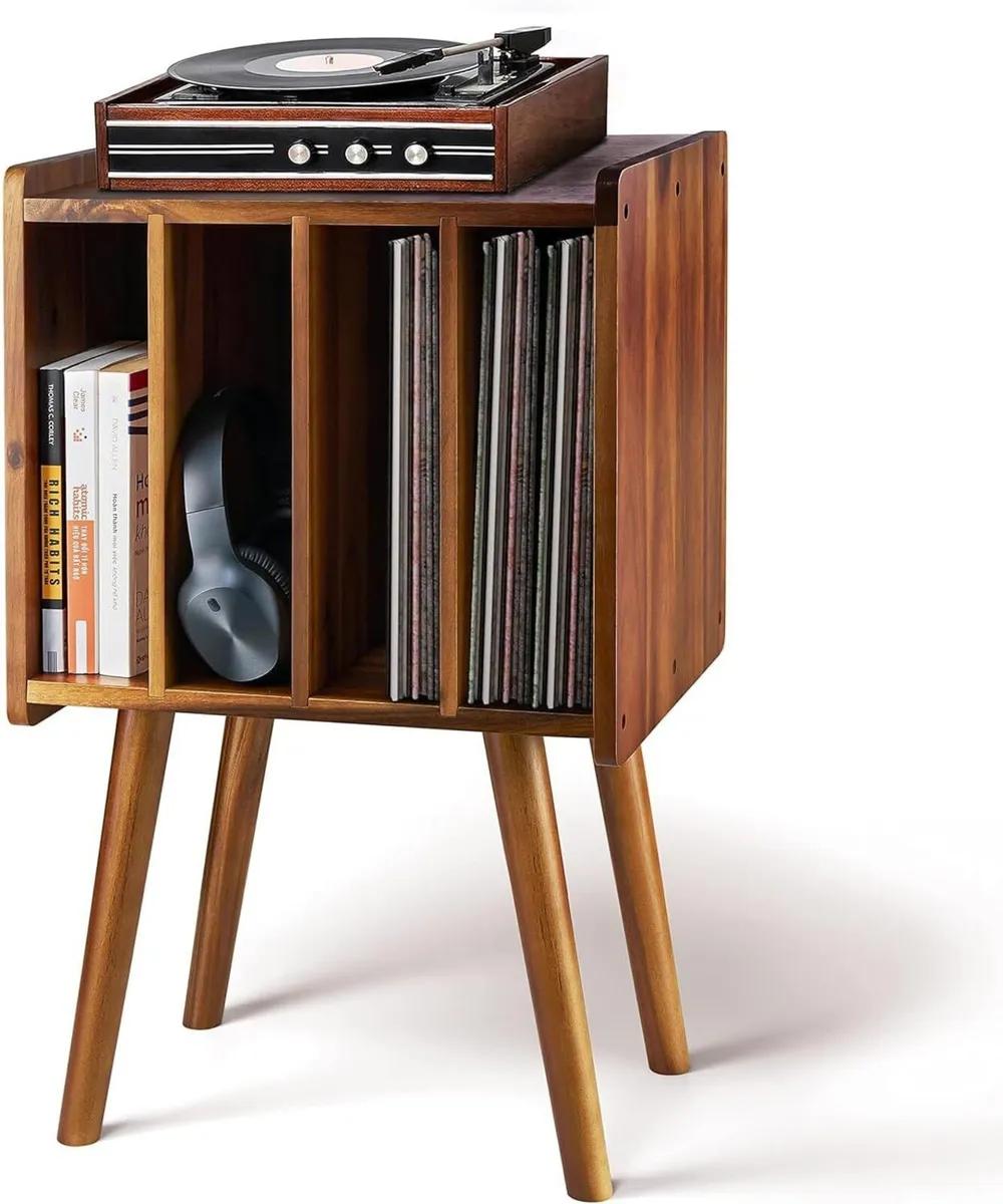 Wooden LP Record Player Stand Vinyl Storage Table - Image 1