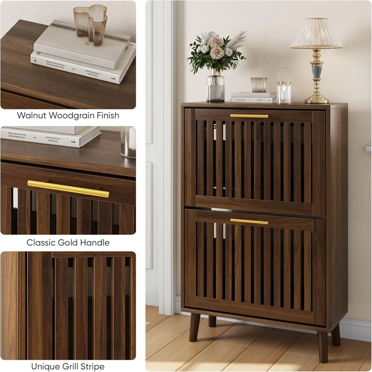 Shoe Cabinet with 2 Flip Slatted Drawers Farmhouse - Image 3