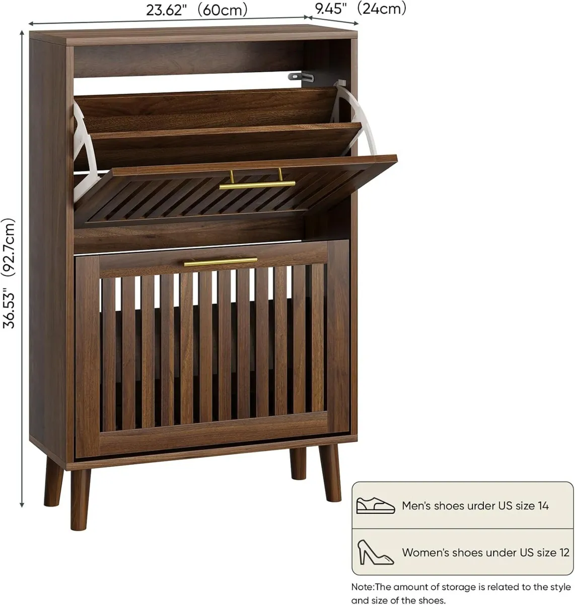 Shoe Cabinet with 2 Flip Slatted Drawers Farmhouse - Image 2