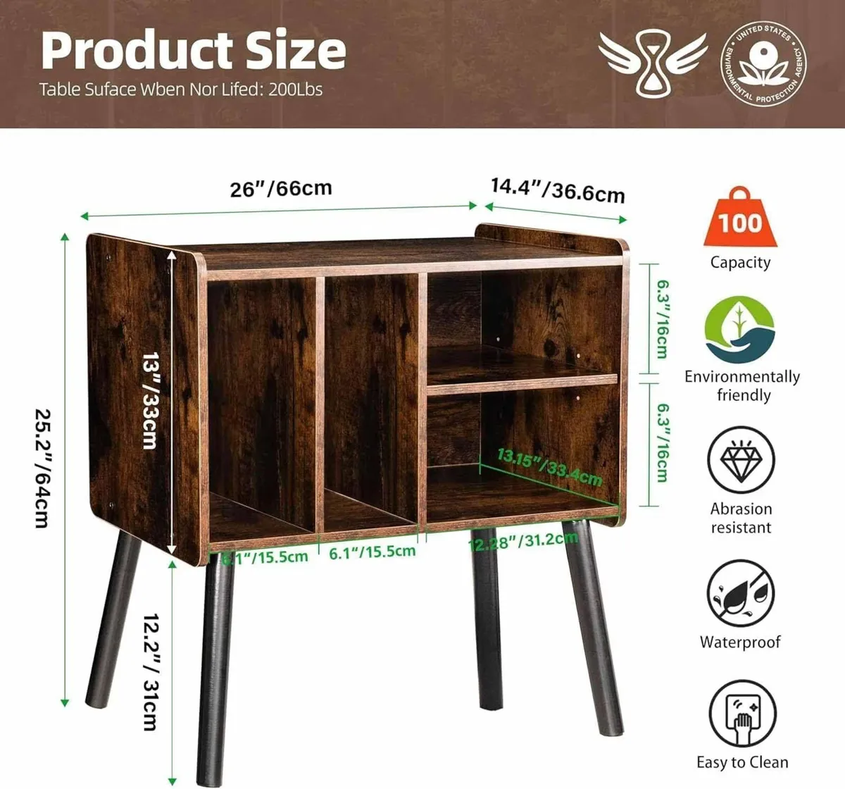 Record Player Table Mid-Century Stand with Vinyl - Image 2