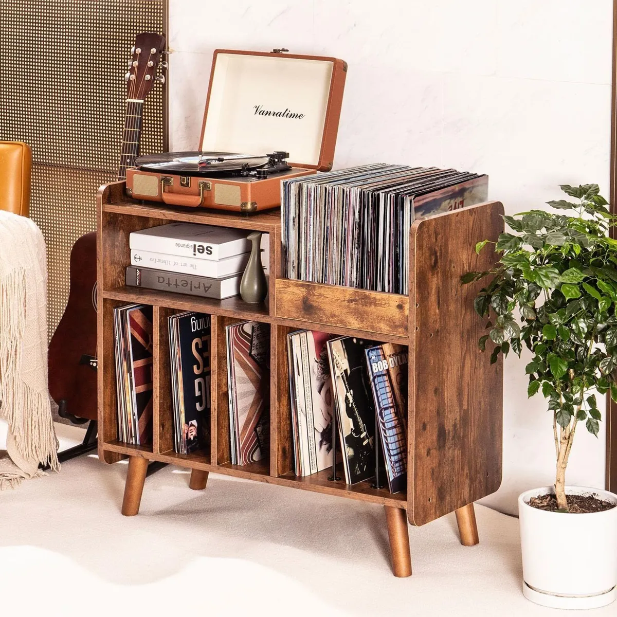 Record Player Stand Large Table Cabinet with Open - Image 2