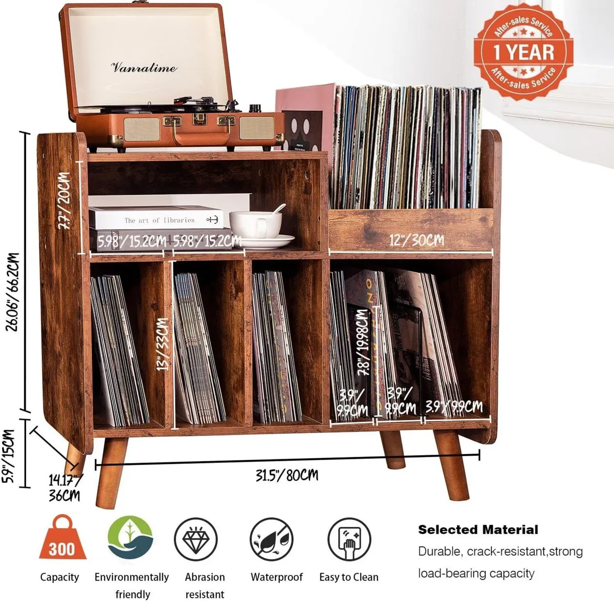 Record Player Stand Large Table Cabinet with Open - Image 3